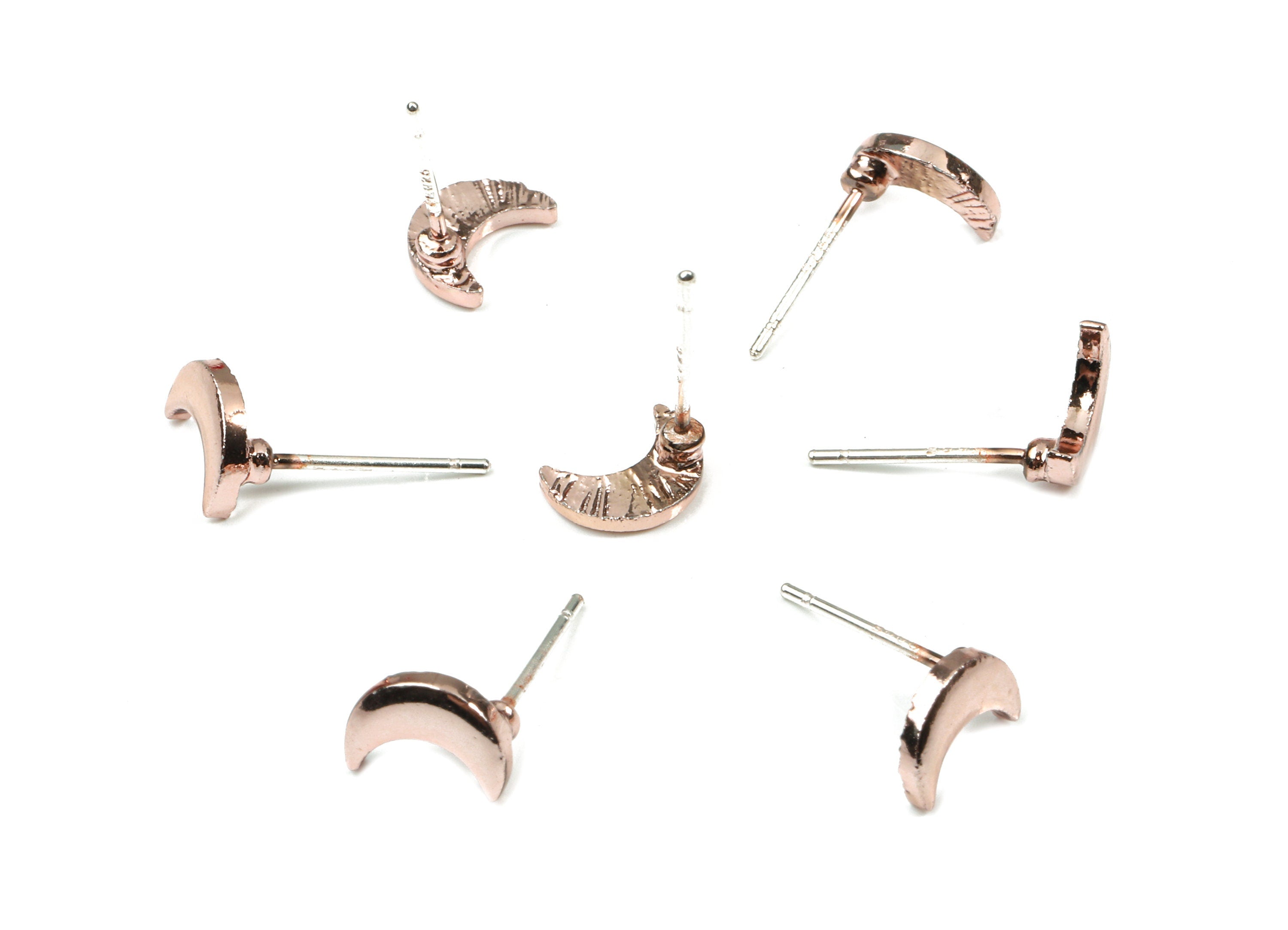 Alloy Crescent Earring Stud - Moon Earring Post - Earring Post - Rose Tone - Jewelry Supplies - 7.67x5.6x1.43mm - ZZ1591R - DOMEDBAZAAR