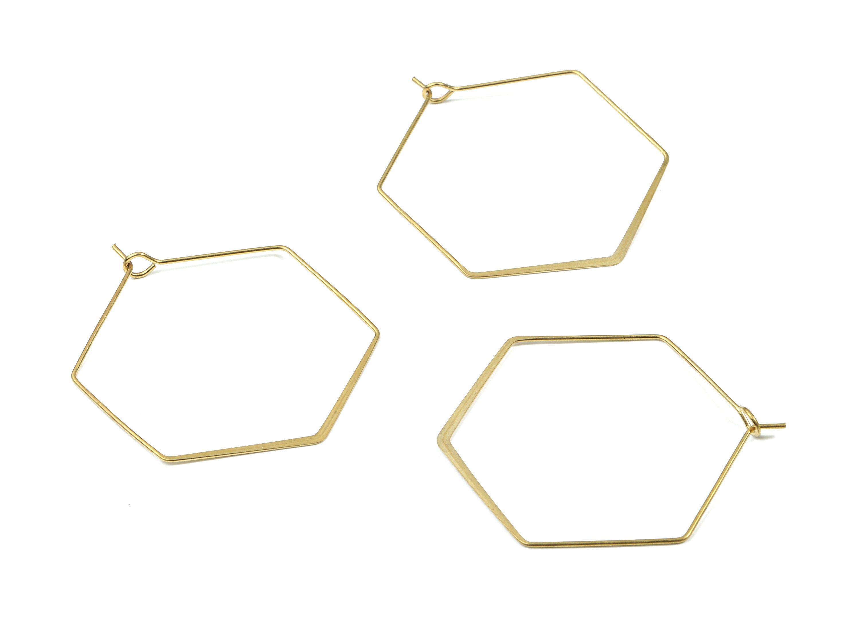 Brass Hammered Hexagon Earring Wire - Raw Brass Hexagon Ear Wire #35 - Earring Findings - Jewelry Supplies - 43.53x34.03x0.69mm - PP3186 - DOMEDBAZAAR