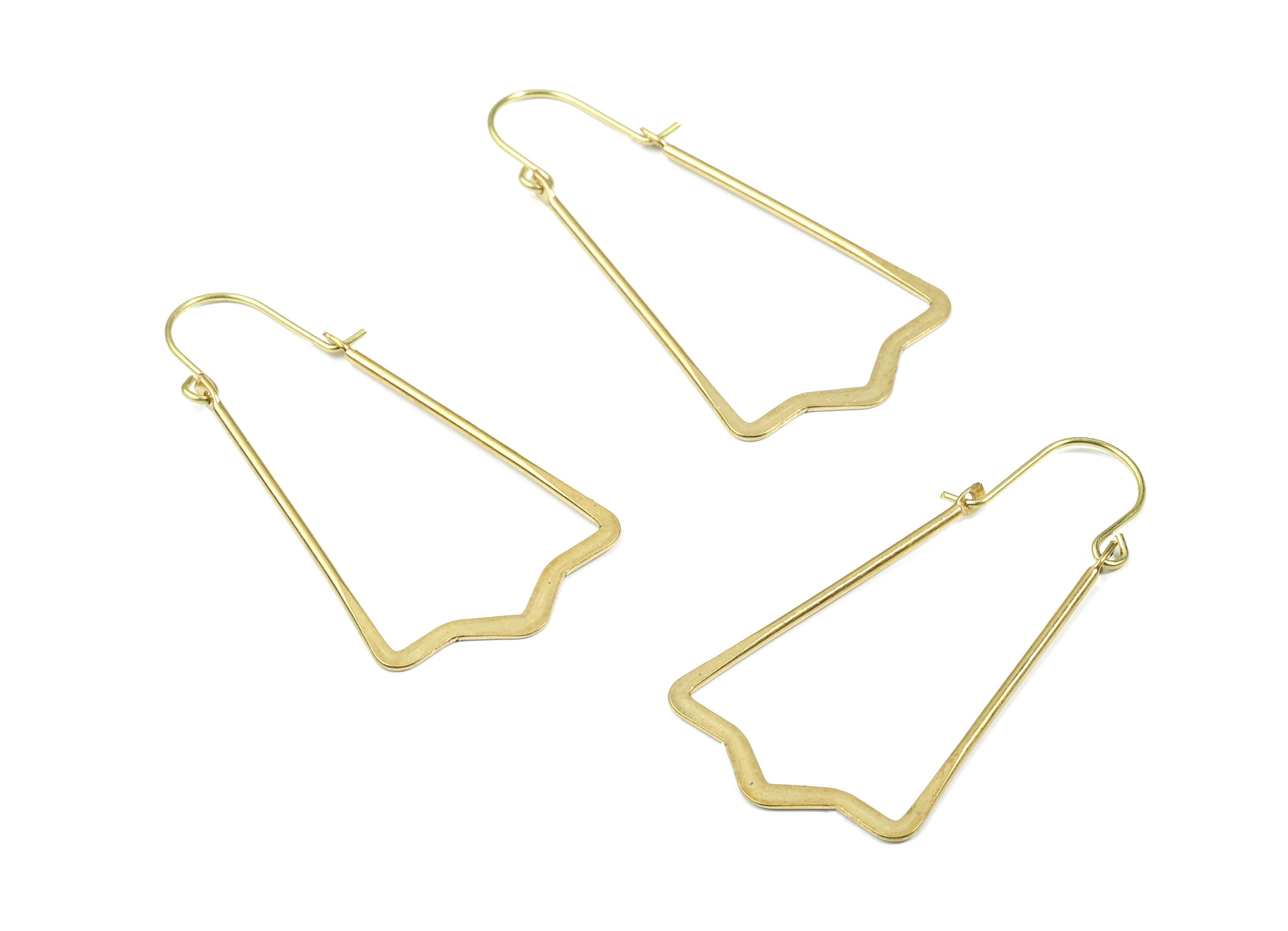 Brass Hammered Geometric Earring Wire - Raw Brass Geometric Ear Wire - Earring Findings - Jewelry Supplies - 46.36x23.63x1.21mm - PP3189 - DOMEDBAZAAR