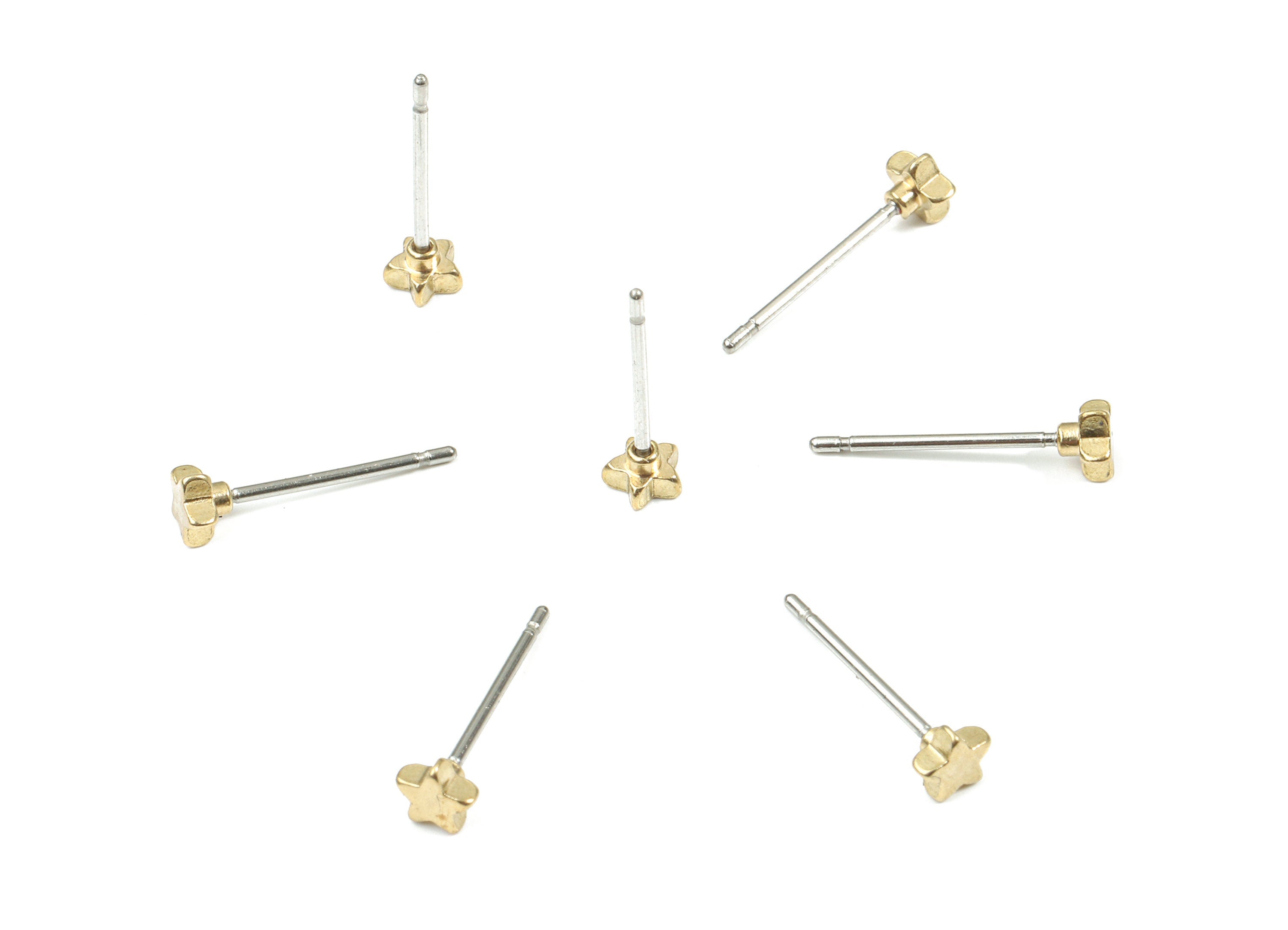 Brass Mini Star Earring Stud - Raw Brass Star Earring Post - Steel Stud - Earring Post - Jewelry Supplies - 3.88x3.88x1.54mm - PP3157 - DOMEDBAZAAR