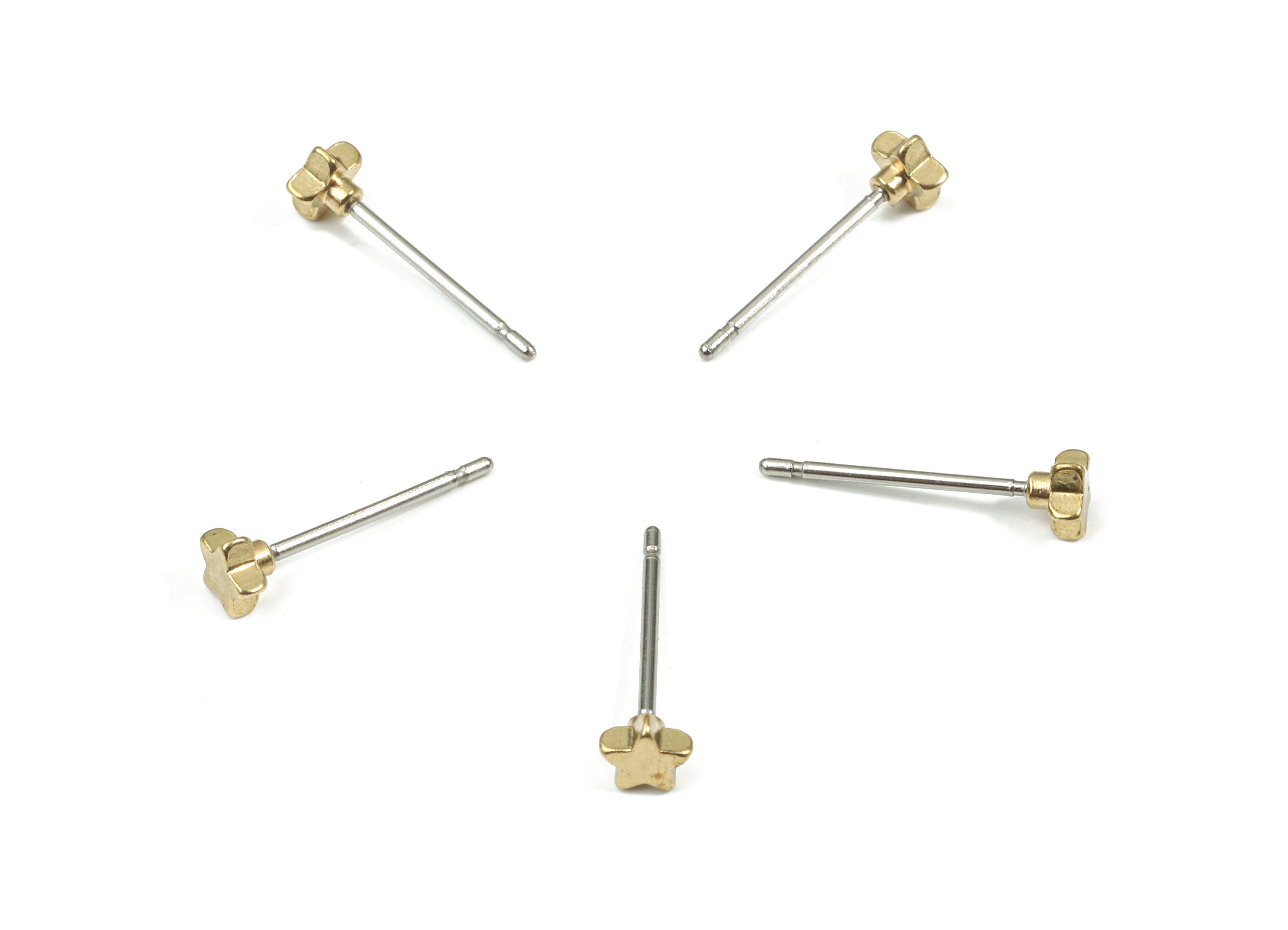 Brass Mini Star Earring Stud - Raw Brass Star Earring Post - Steel Stud - Earring Post - Jewelry Supplies - 3.88x3.88x1.54mm - PP3157 - DOMEDBAZAAR