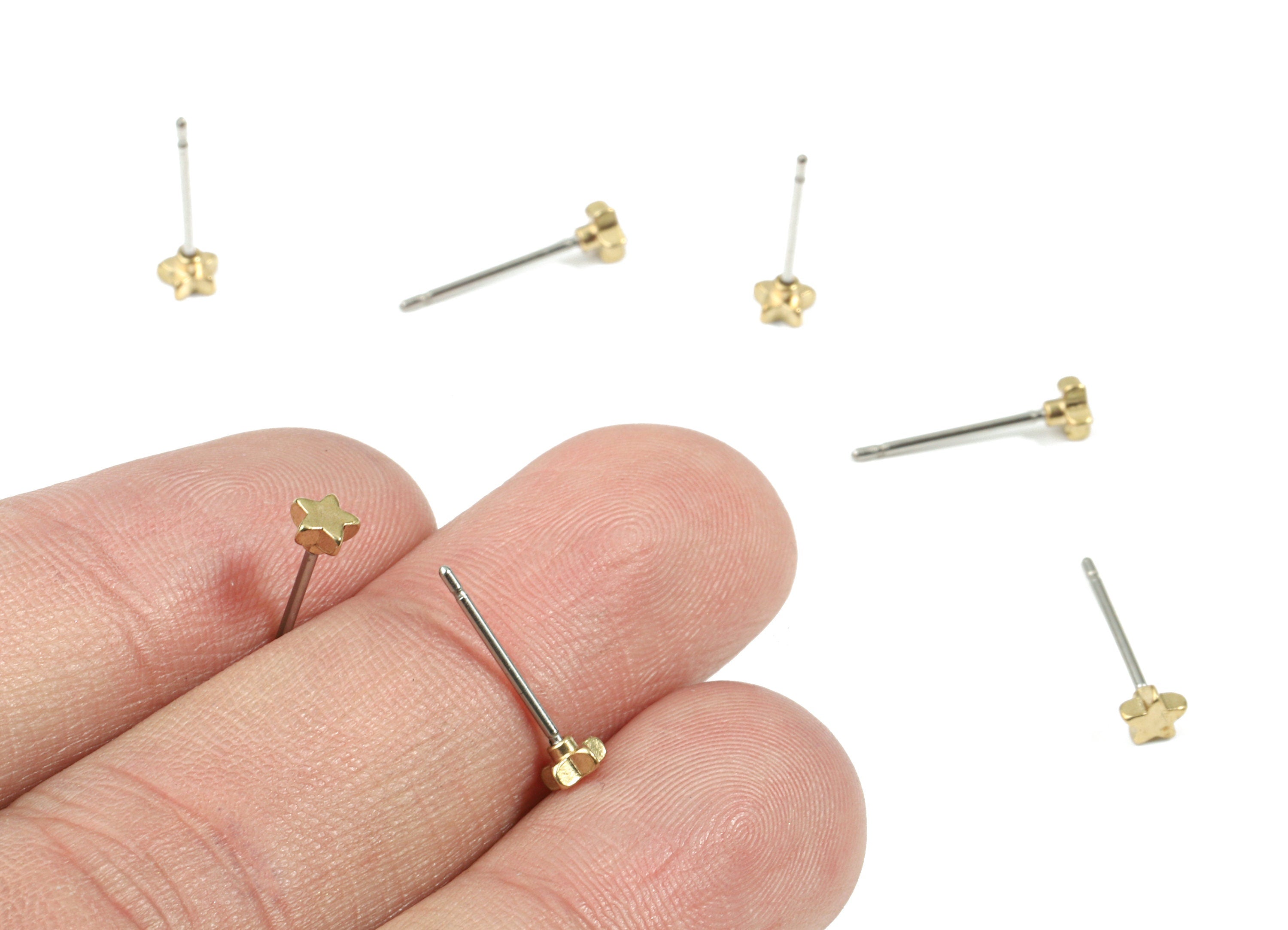 Brass Mini Star Earring Stud - Raw Brass Star Earring Post - Steel Stud - Earring Post - Jewelry Supplies - 3.88x3.88x1.54mm - PP3157 - DOMEDBAZAAR
