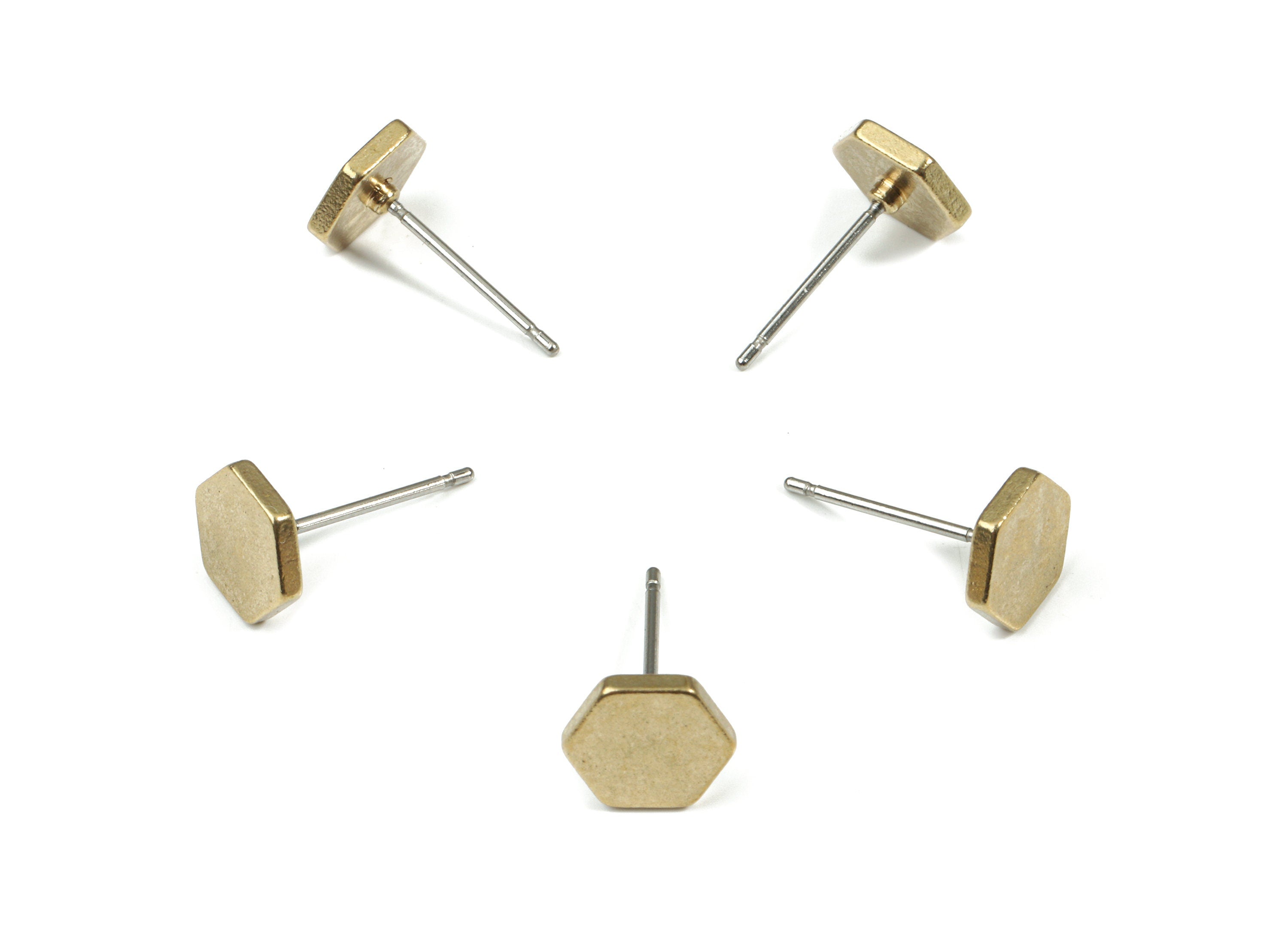 Brass Hexagon Earring Stud - Raw Brass Hexagon Earring Post - Steel Stud - Earring Post - Jewelry Supplies - 7.97x7.97x1.52mm - PP3152 - DOMEDBAZAAR