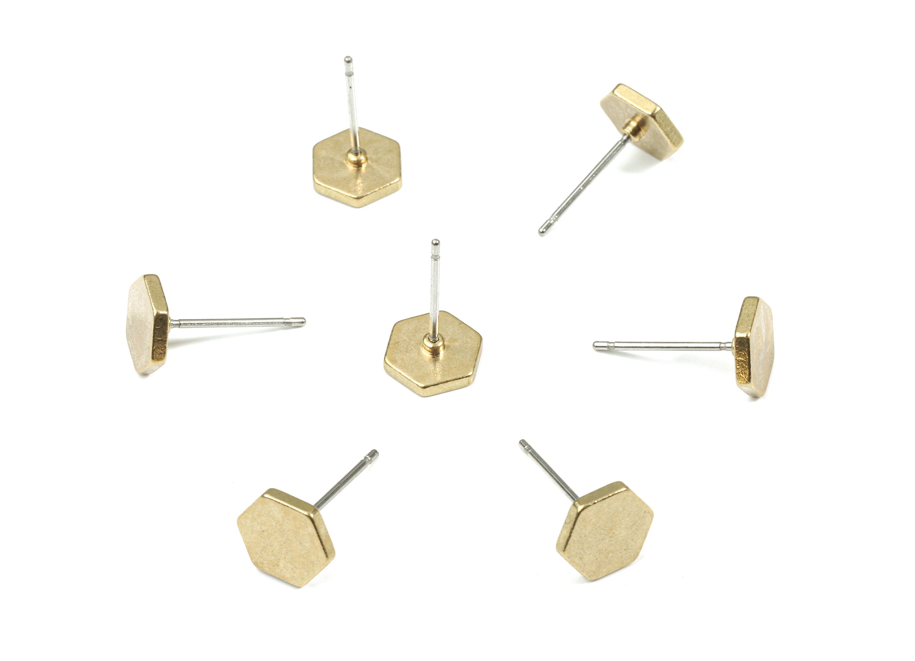 Brass Hexagon Earring Stud - Raw Brass Hexagon Earring Post - Steel Stud - Earring Post - Jewelry Supplies - 7.97x7.97x1.52mm - PP3152 - DOMEDBAZAAR