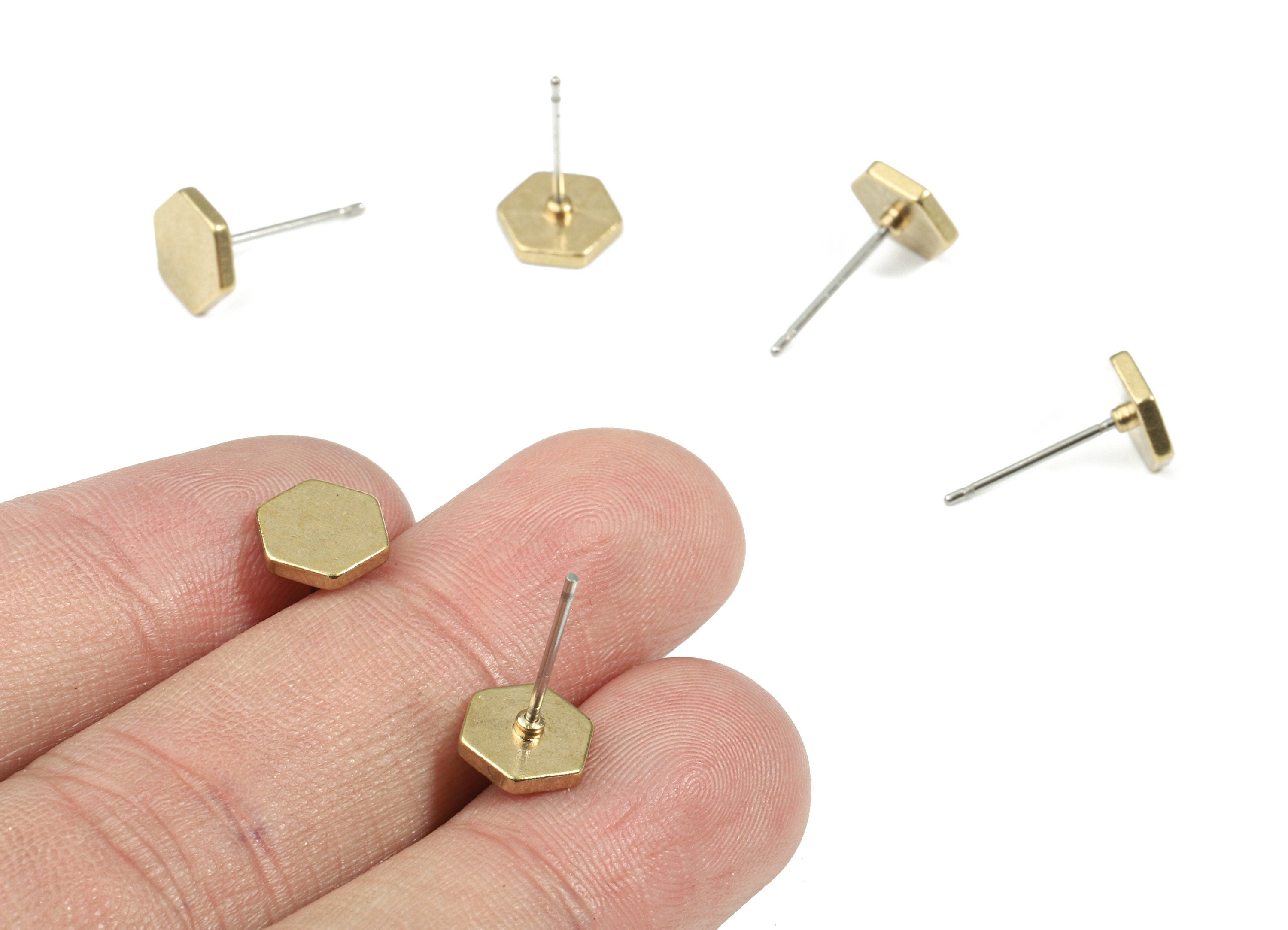 Brass Hexagon Earring Stud - Raw Brass Hexagon Earring Post - Steel Stud - Earring Post - Jewelry Supplies - 7.97x7.97x1.52mm - PP3152 - DOMEDBAZAAR
