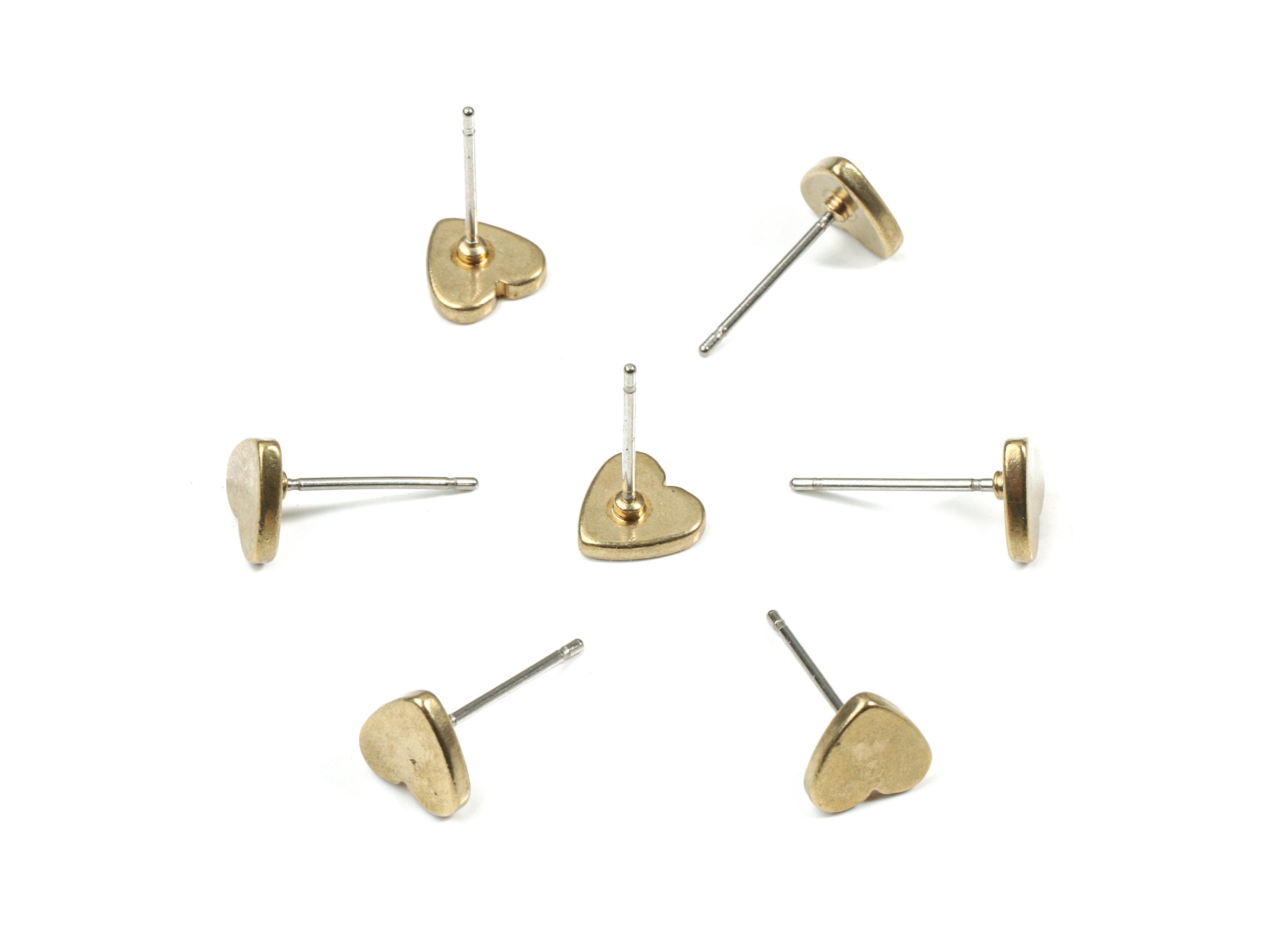 Brass Heart Earring Stud - Raw Brass Heart Earring Post - Steel Stud - Earring Post - Jewelry Supplies - 7.77x7.84x1.54mm - PP3148 - DOMEDBAZAAR