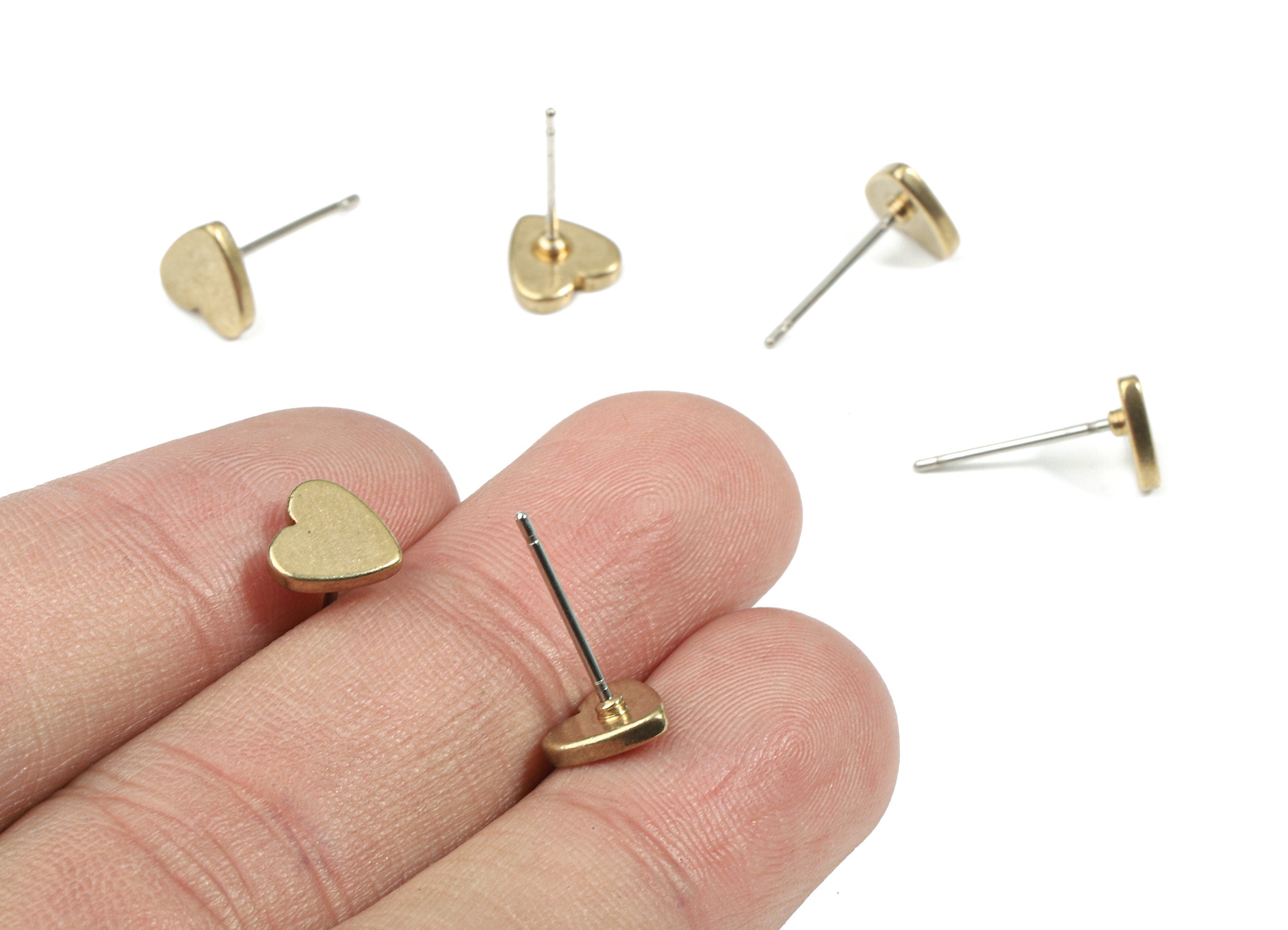 Brass Heart Earring Stud - Raw Brass Heart Earring Post - Steel Stud - Earring Post - Jewelry Supplies - 7.77x7.84x1.54mm - PP3148 - DOMEDBAZAAR
