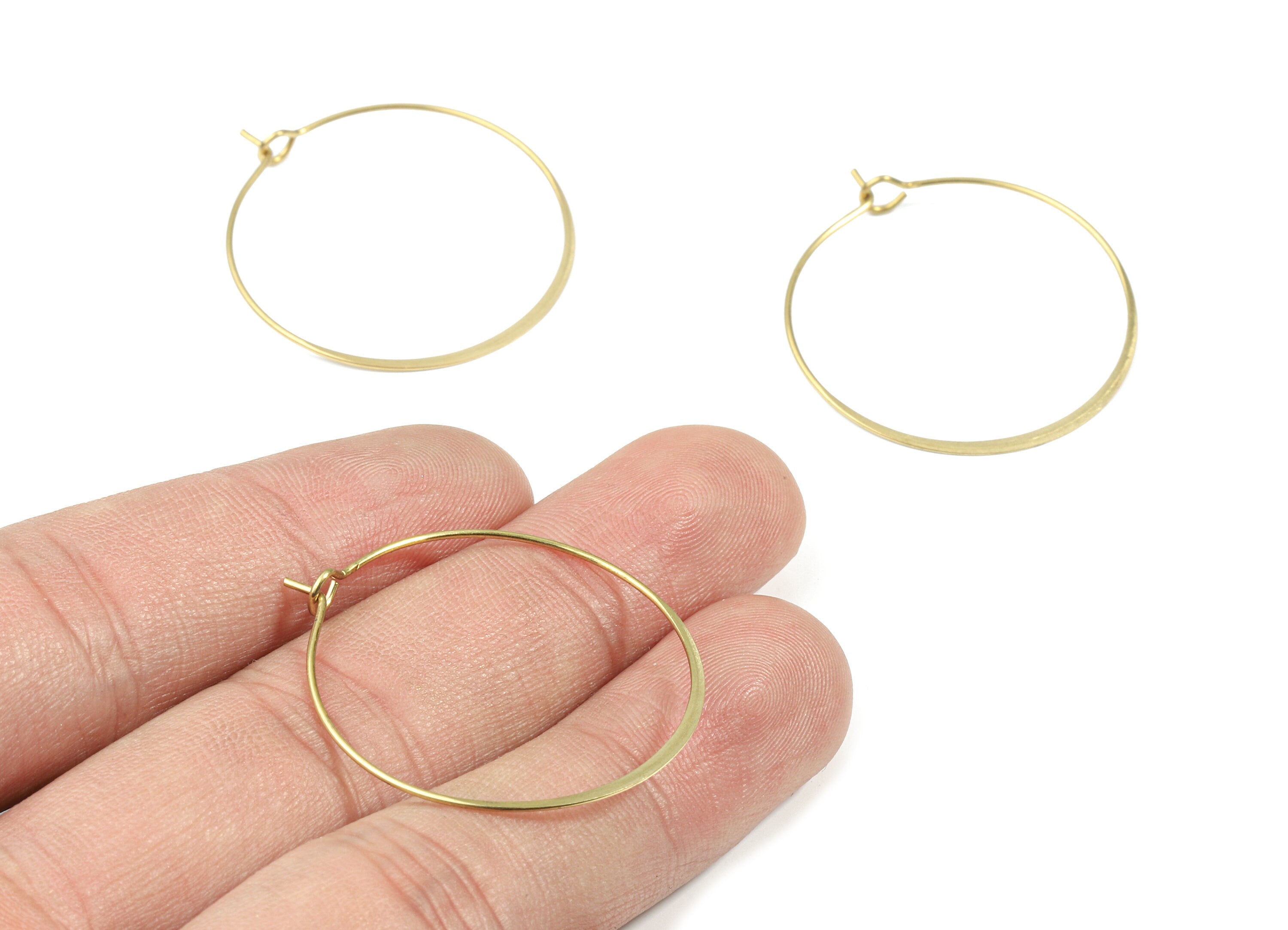 Brass Hammered Earring Hoop - Raw Brass Circle Ear Wire #30 - Earring Findings - Jewelry Supplies - 33.58x30.55x0.68mm - PP3181 - DOMEDBAZAAR