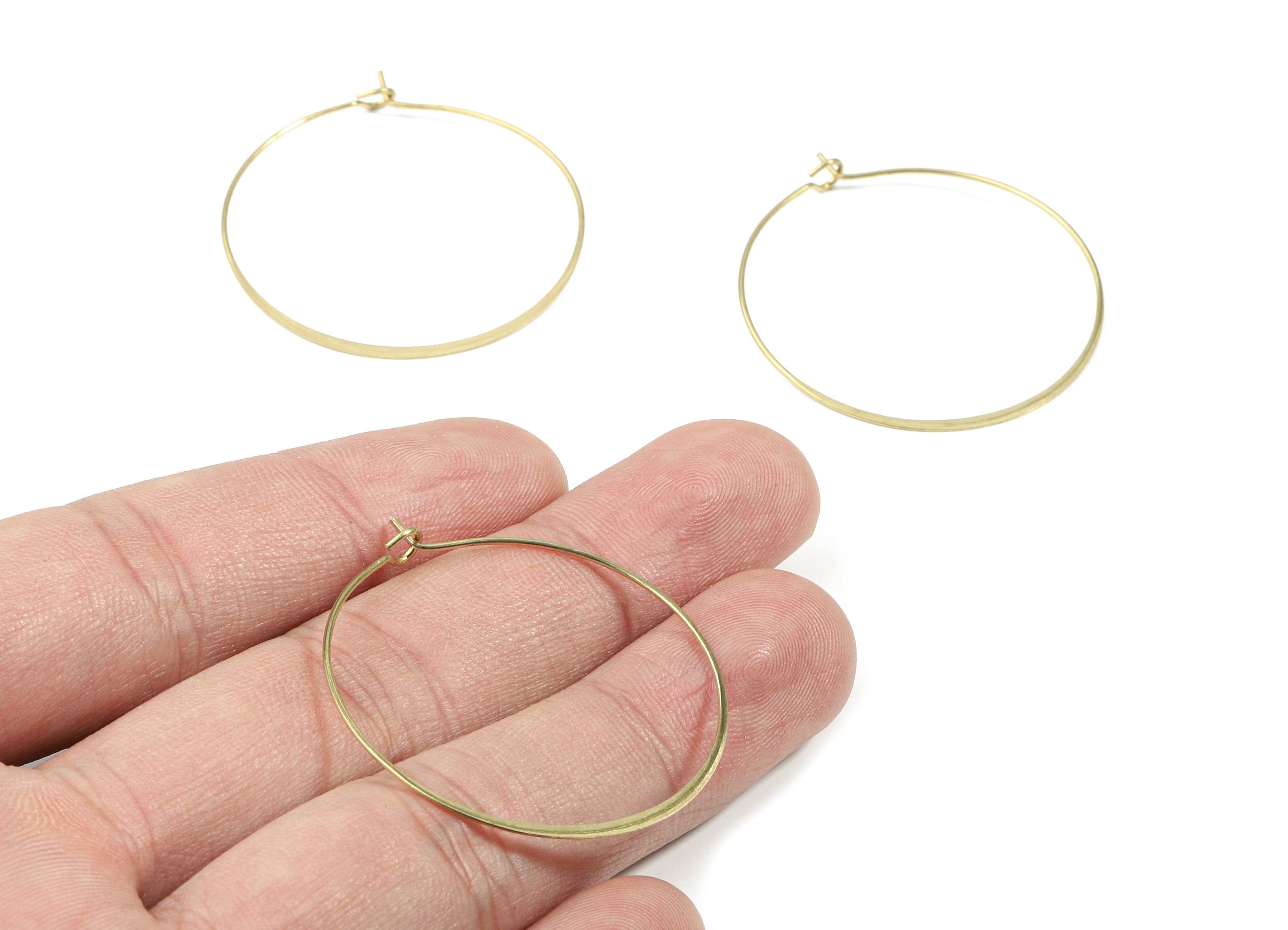 Brass Hammered Earring Hoop - Raw Brass Circle Ear Wire #35 - Earring Findings - Jewelry Supplies - 39.56x35.29x0.47mm - PP3182 - DOMEDBAZAAR