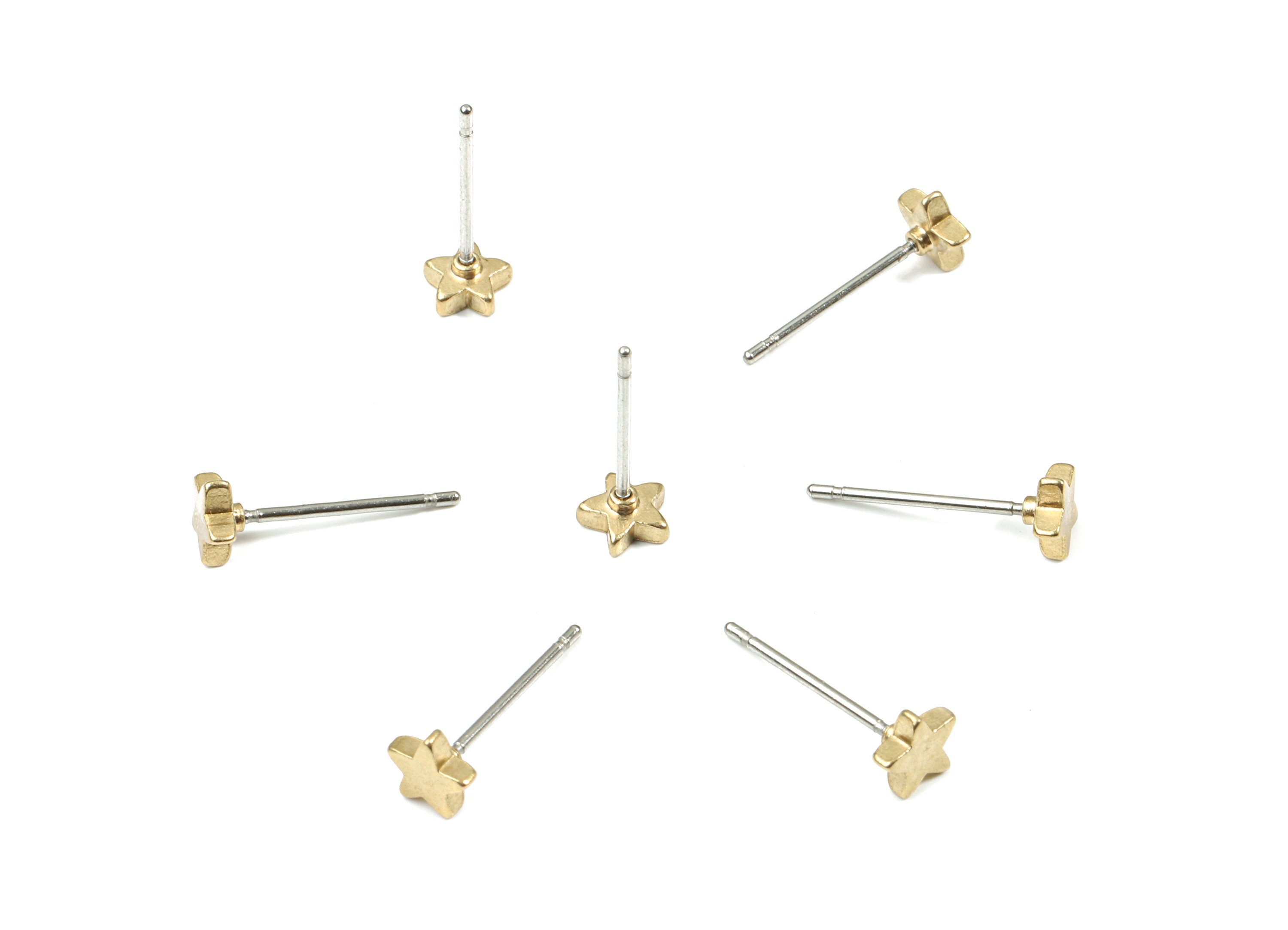 Brass Star Earring Stud - Raw Brass Star Earring Post - Steel Stud - Earring Post - Jewelry Supplies - 4.96x4.96x1.65mm - PP3154 - DOMEDBAZAAR