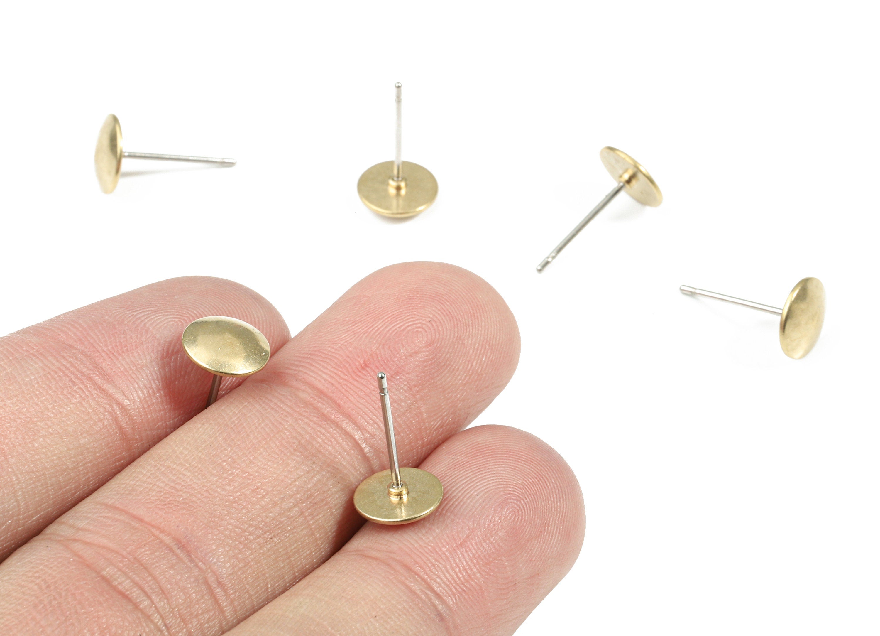Brass Round Earring Stud - Raw Brass Circle Earring Post - Steel Stud - Earring Post - Jewelry Supplies - 7.97x7.97x1.39mm - PP3153 - DOMEDBAZAAR