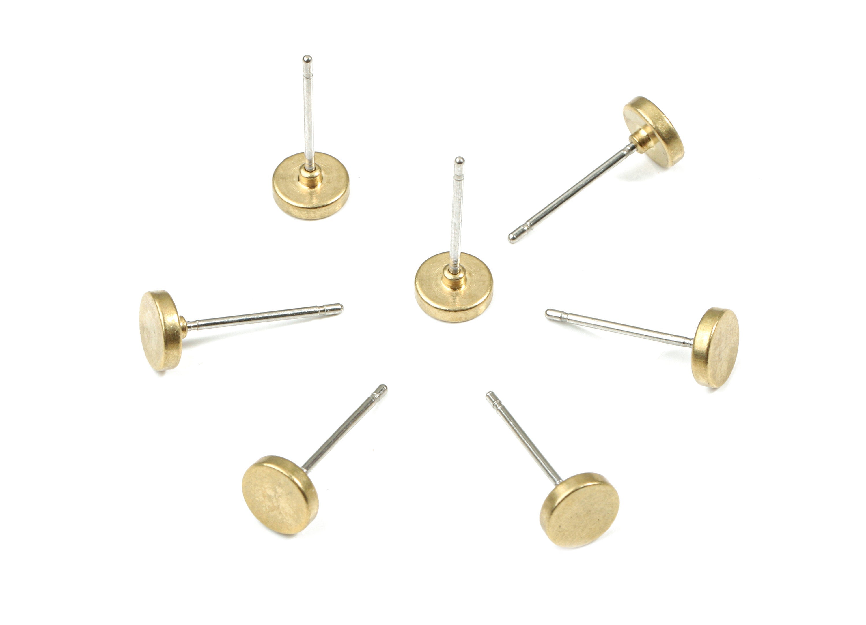 Brass Round Earring Stud - Raw Brass Circle Earring Post - Steel Stud - Earring Post - Jewelry Supplies - 5.96x5.96x1.55mm - PP3144 - DOMEDBAZAAR