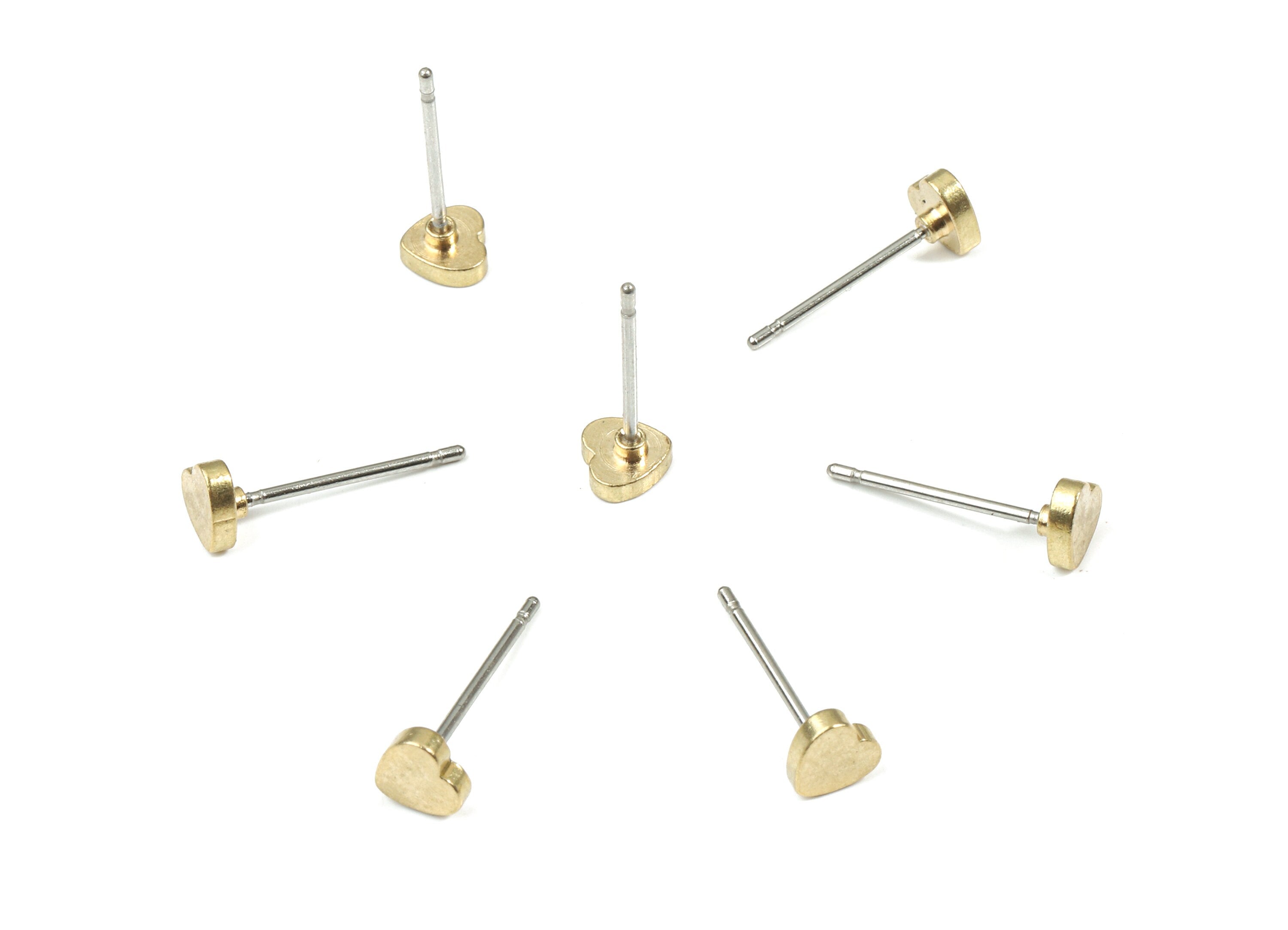 Brass Heart Earring Stud - Raw Brass Heart Earring Post - Steel Stud - Earring Post - Jewelry Supplies - 4.85x4.7x1.42mm - PP3158 - DOMEDBAZAAR