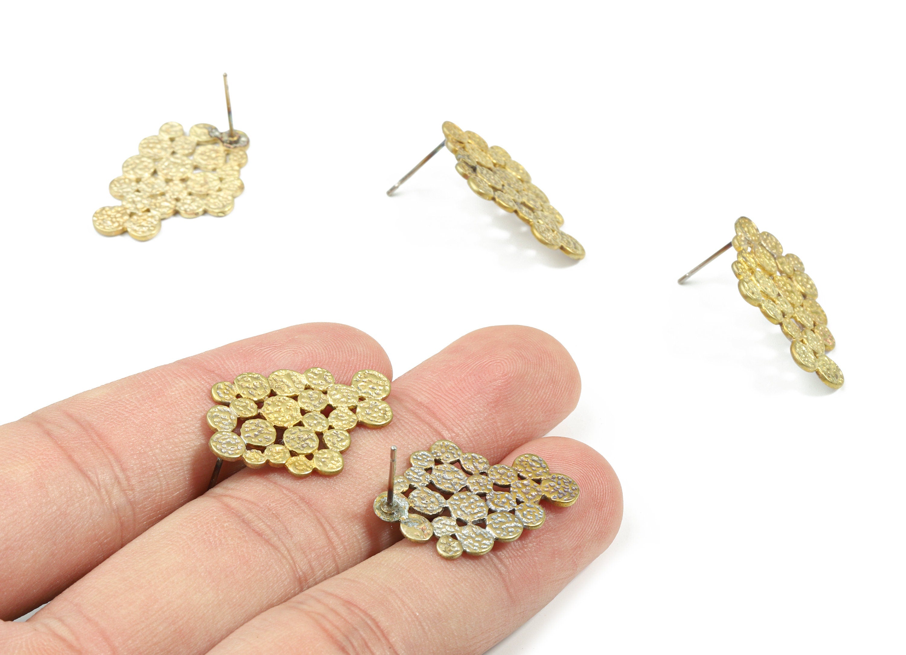 Brass Grape Earring Stud - Raw Brass Grape Earring Post - Steel Stud - Earring Post - Jewelry Supplies - 25.57x16.9x1.18mm - PP3218 - DOMEDBAZAAR