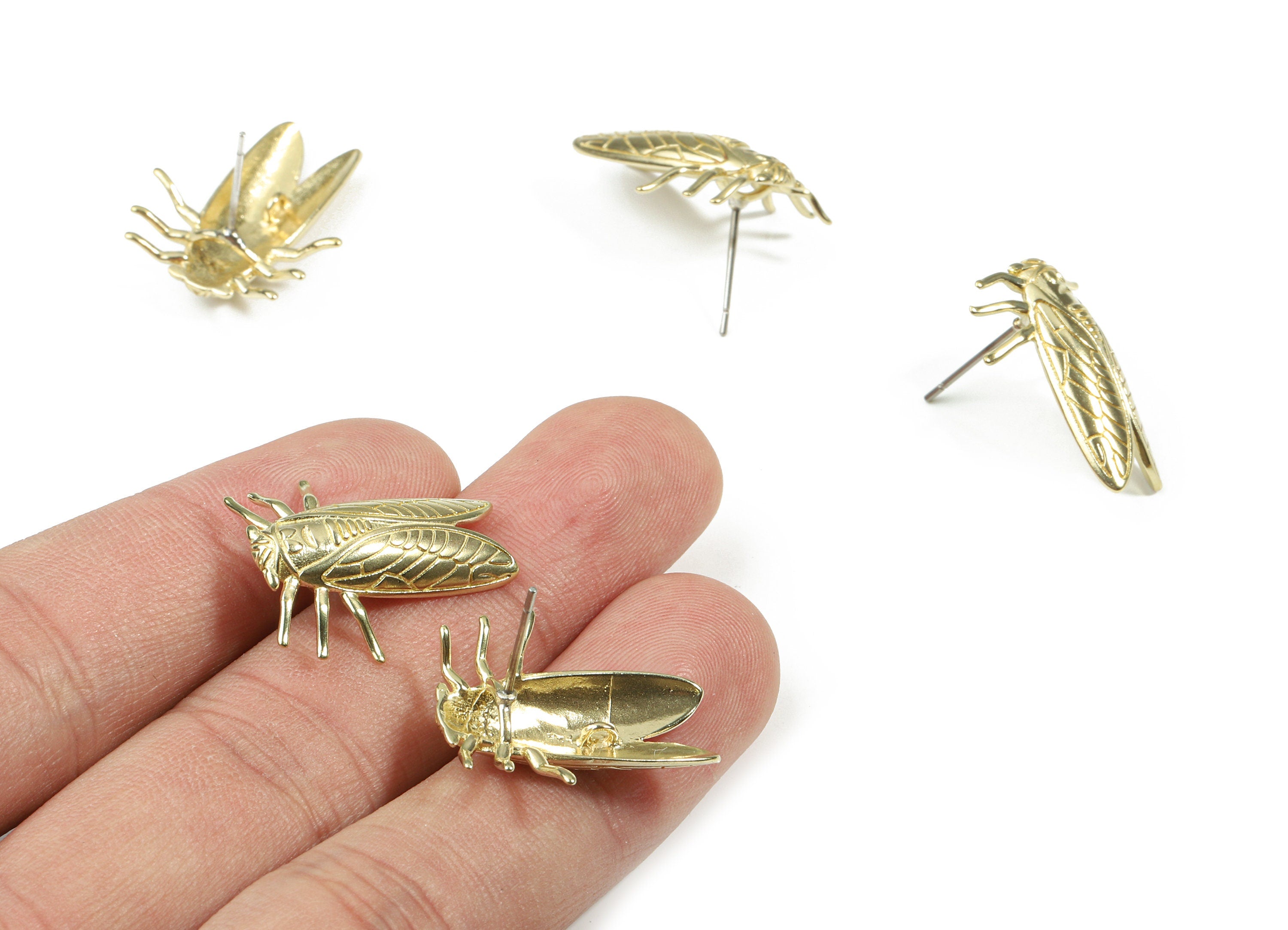 Brass Cockroach Earring Stud - Raw Brass Cockroach Earring Post - Steel Stud - Earring Post - Jewelry Supplies - 23.13x19.54x1.2mm - PP3207 - DOMEDBAZAAR