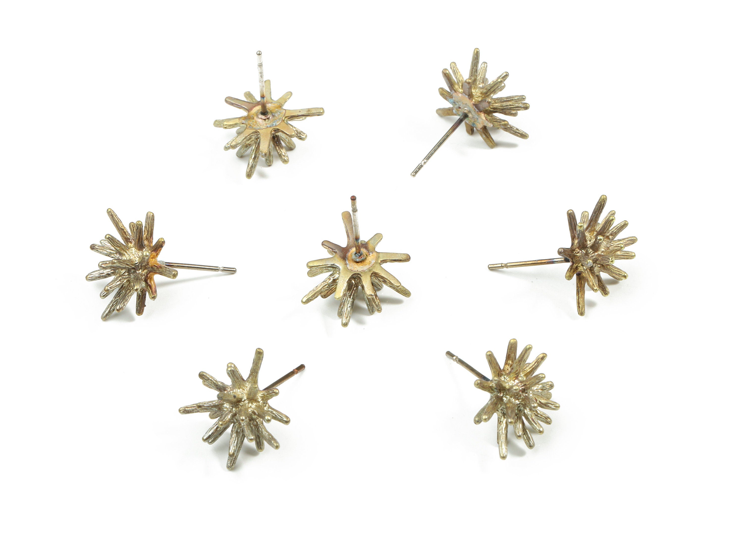 Brass Spike Earring Stud - Raw Brass Porcupine Earring Post - Steel Stud - Earring Post - Jewelry Supplies - 12.21x7.13x1.25mm - PP3197 - DOMEDBAZAAR