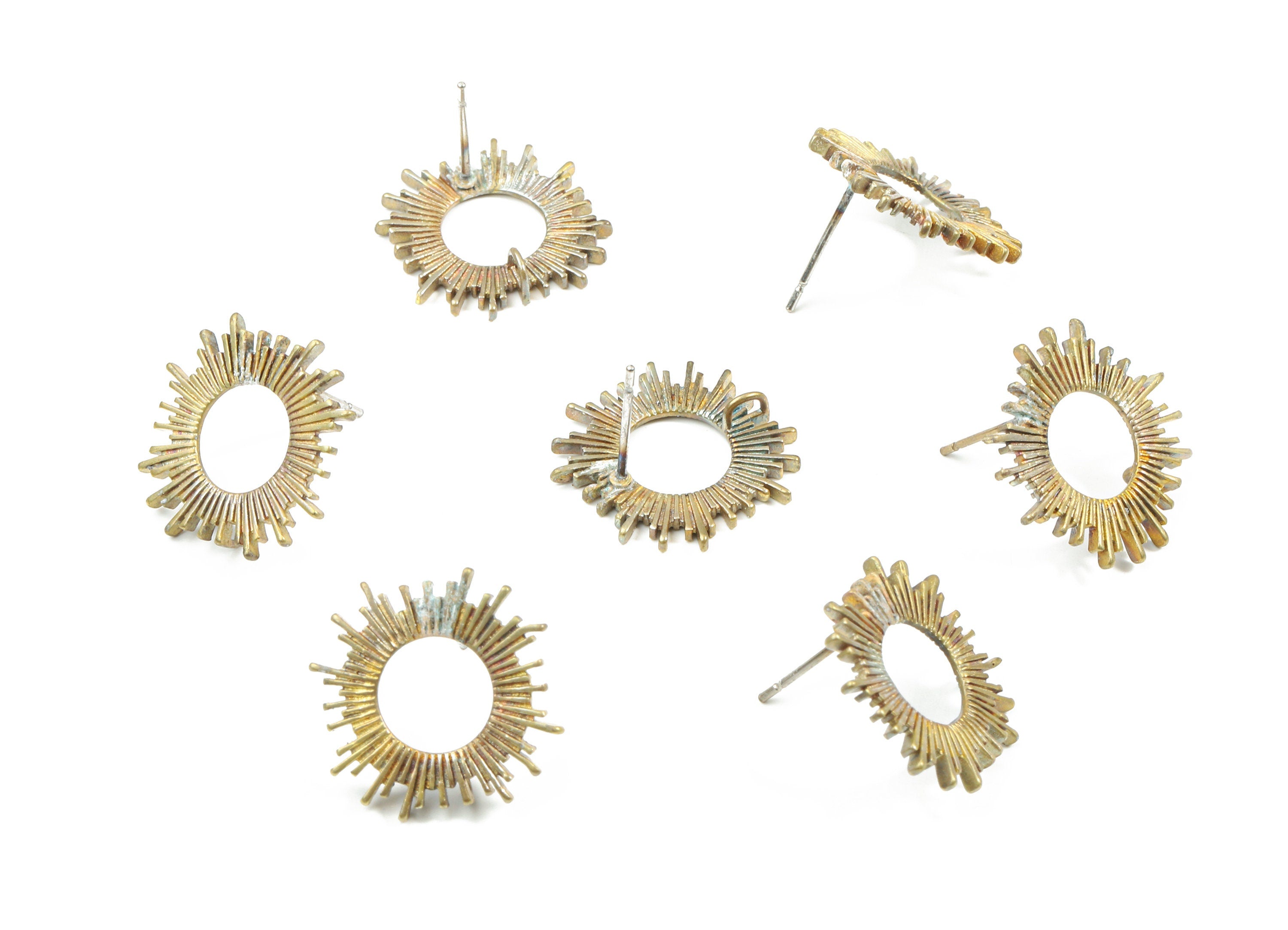 Brass Sun Earring Stud With Loop - Raw Brass Sun Earring Post - Steel Stud - Earring Post - Jewelry Supplies - 18.75x18.75x1.63mm - PP3204 - DOMEDBAZAAR