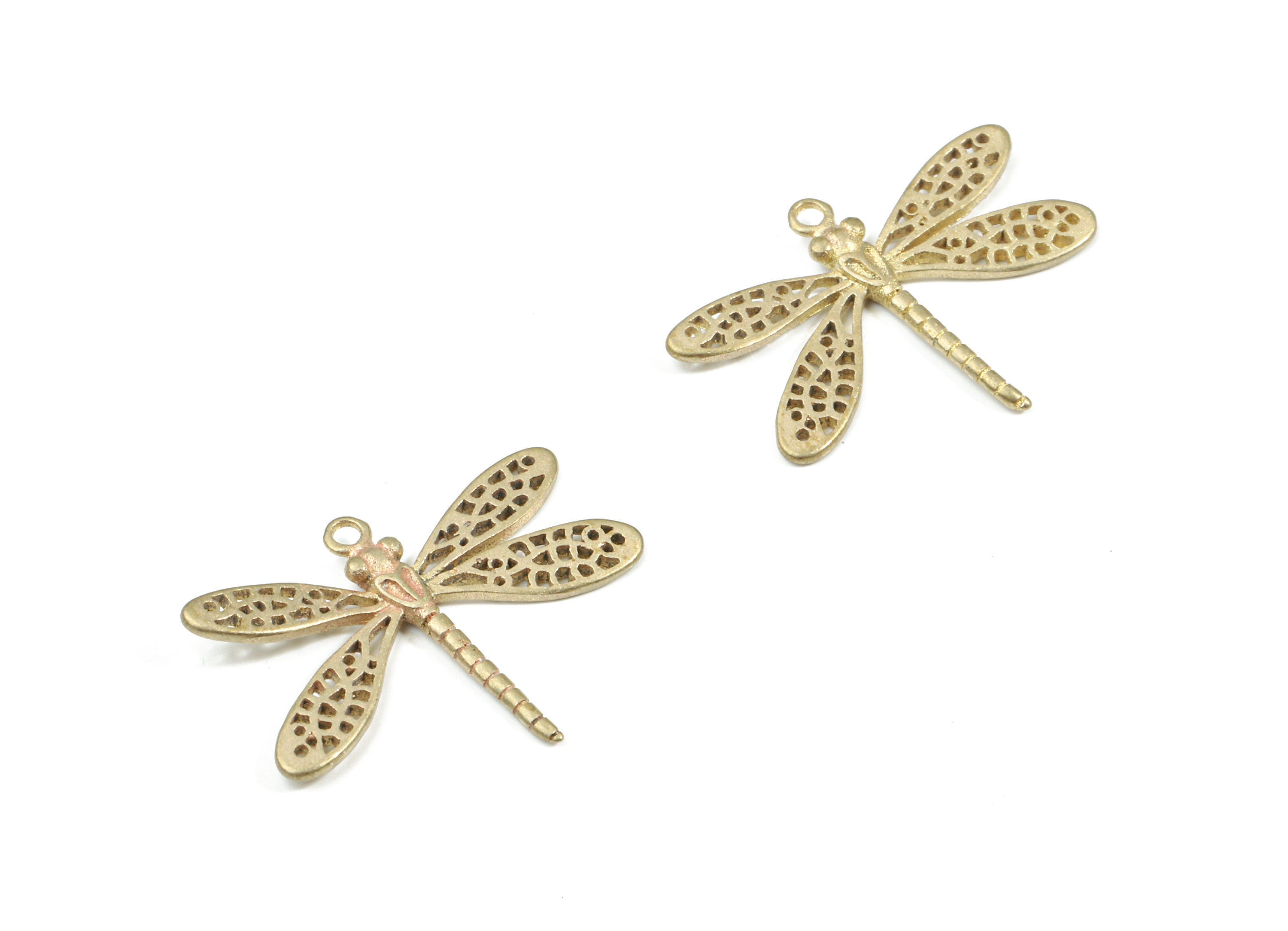Brass Dragonfly Charm For Necklace - Raw Brass Dragonfly Earring Charms - Earring Findings - Jewelry Supplies - 21.87x16.33x1.75mm - PP3198 - DOMEDBAZAAR