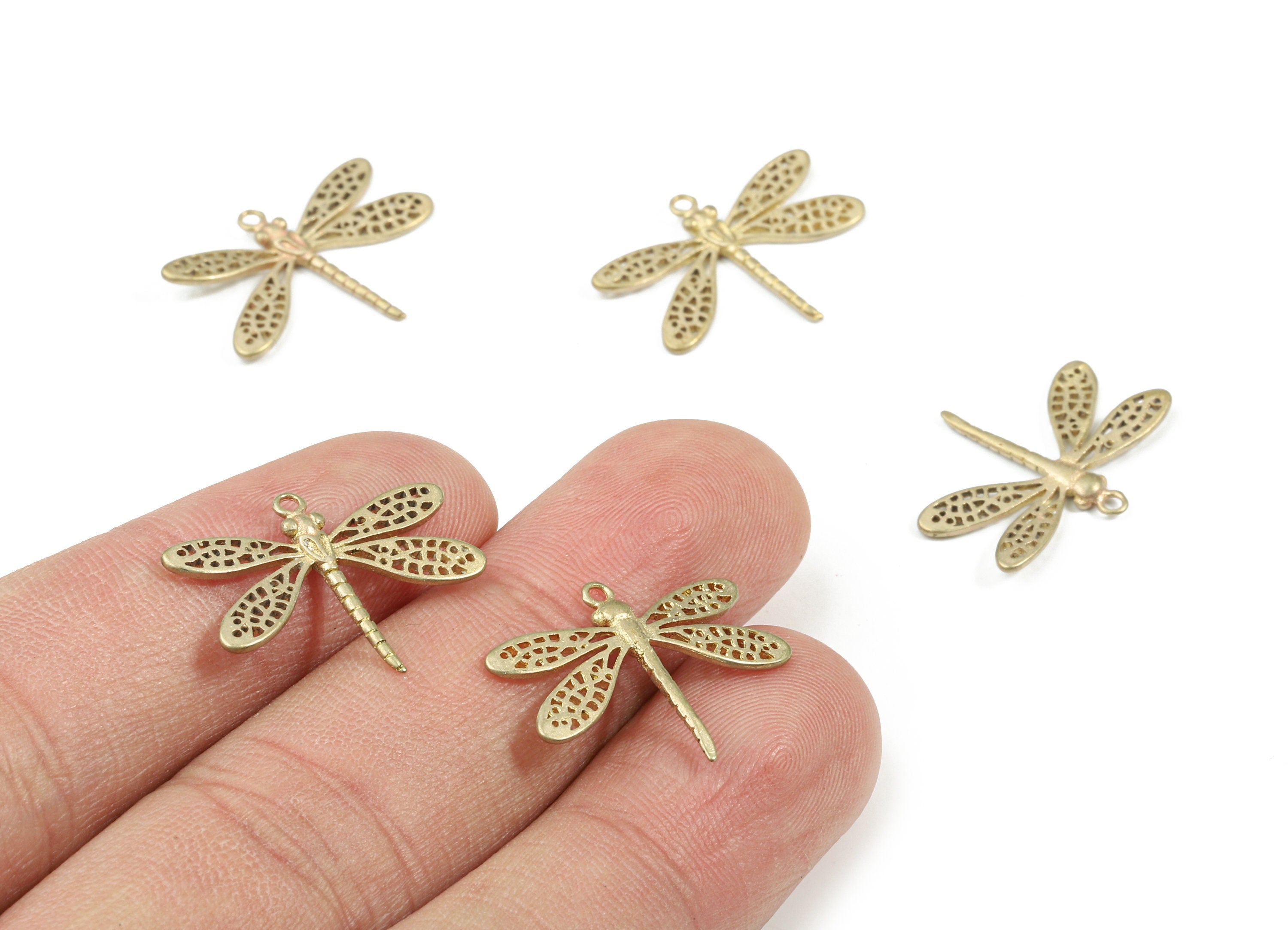 Brass Dragonfly Charm For Necklace - Raw Brass Dragonfly Earring Charms - Earring Findings - Jewelry Supplies - 21.87x16.33x1.75mm - PP3198 - DOMEDBAZAAR