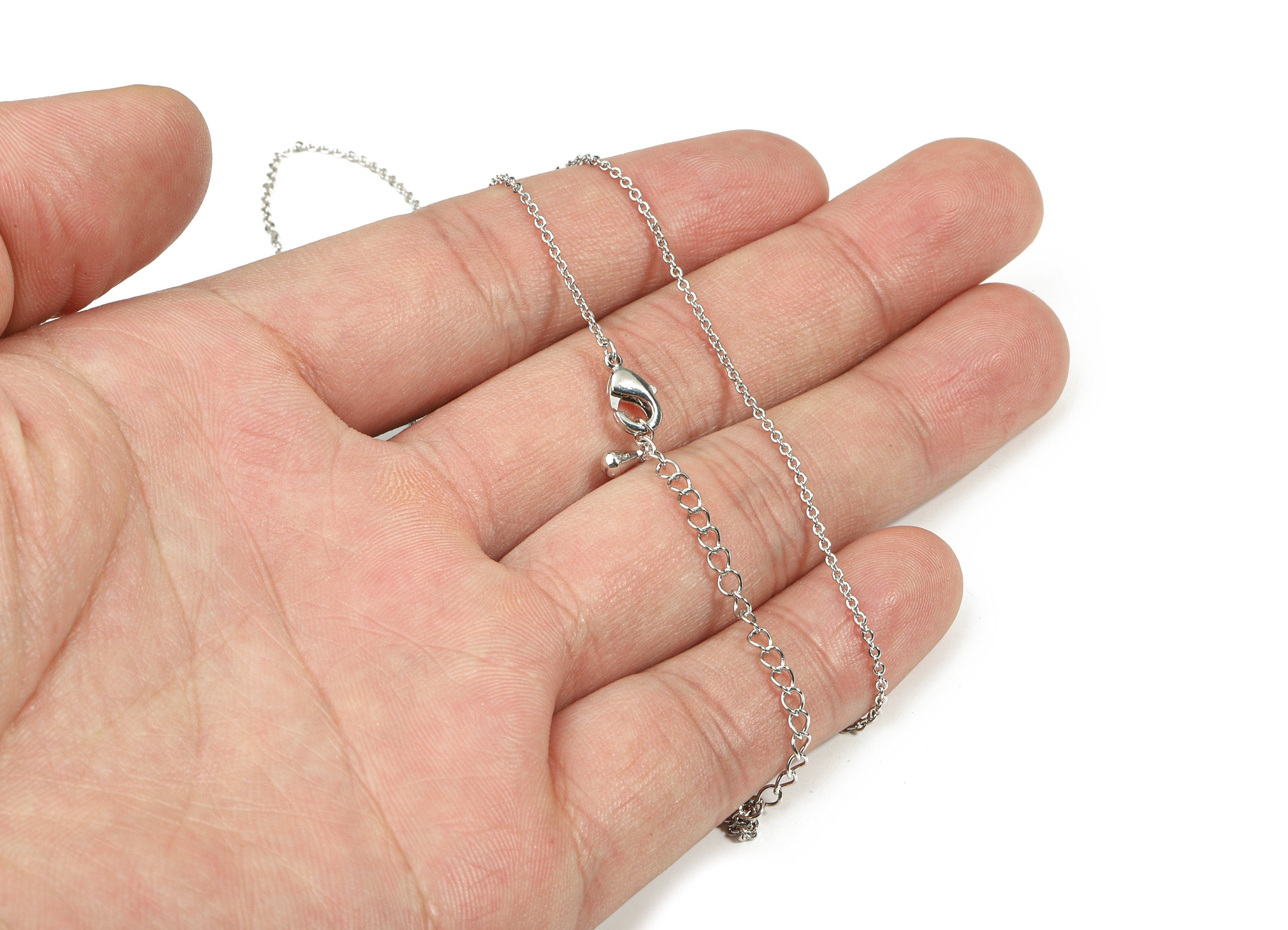 Finished Cable Chain - 18.8 Inch Silver Tone Plated Cable Chain - 18K Real White Gold Plated Brass - 0.12" x 0.10"- RGP2588 - DOMEDBAZAAR