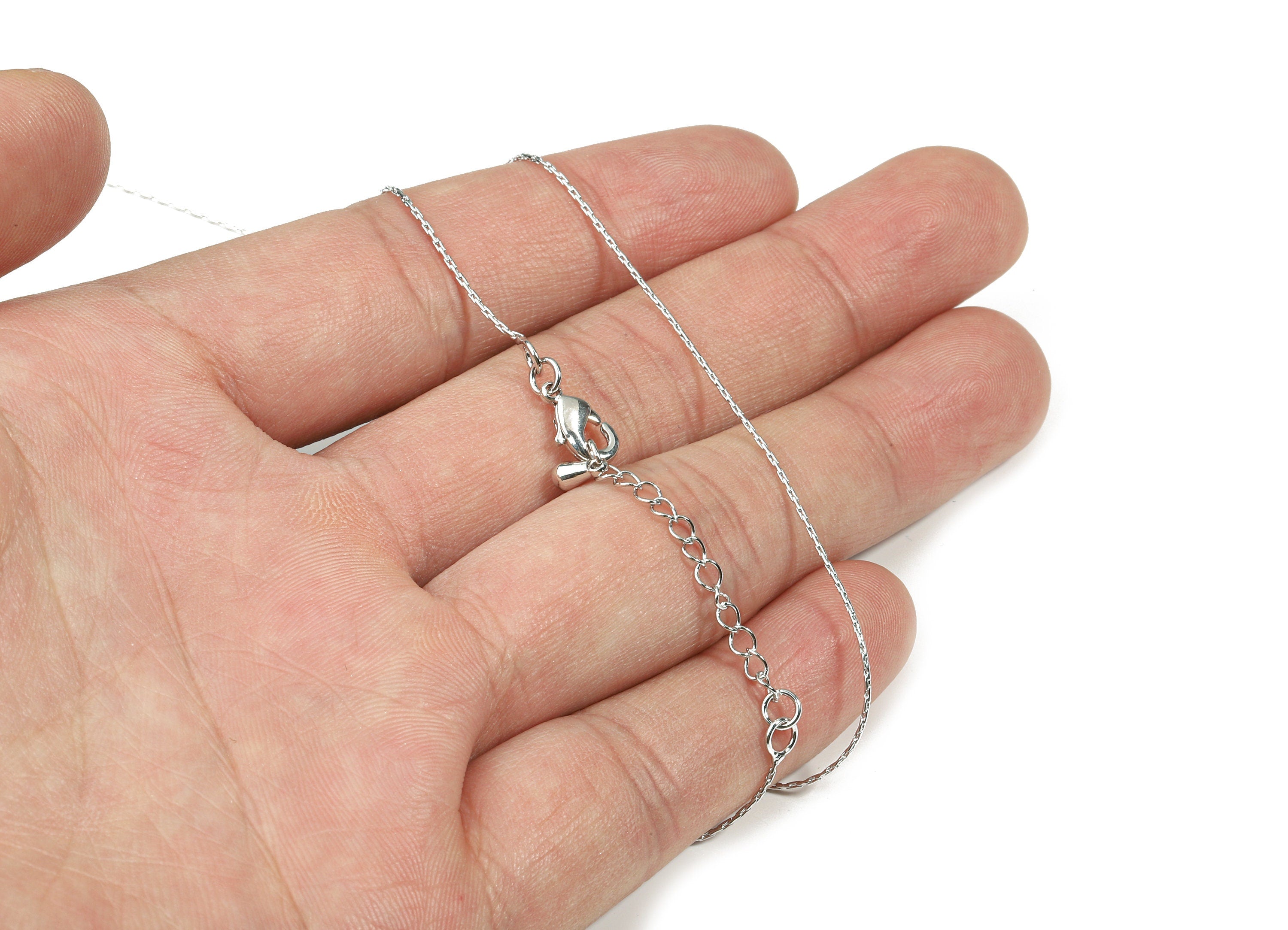 White Gold Finished Snake Chain - 19.6 Inch Brass Snake Chain - 18K Real White Gold Plated Brass - 0.03" x 0.03"- RGP2594 - DOMEDBAZAAR