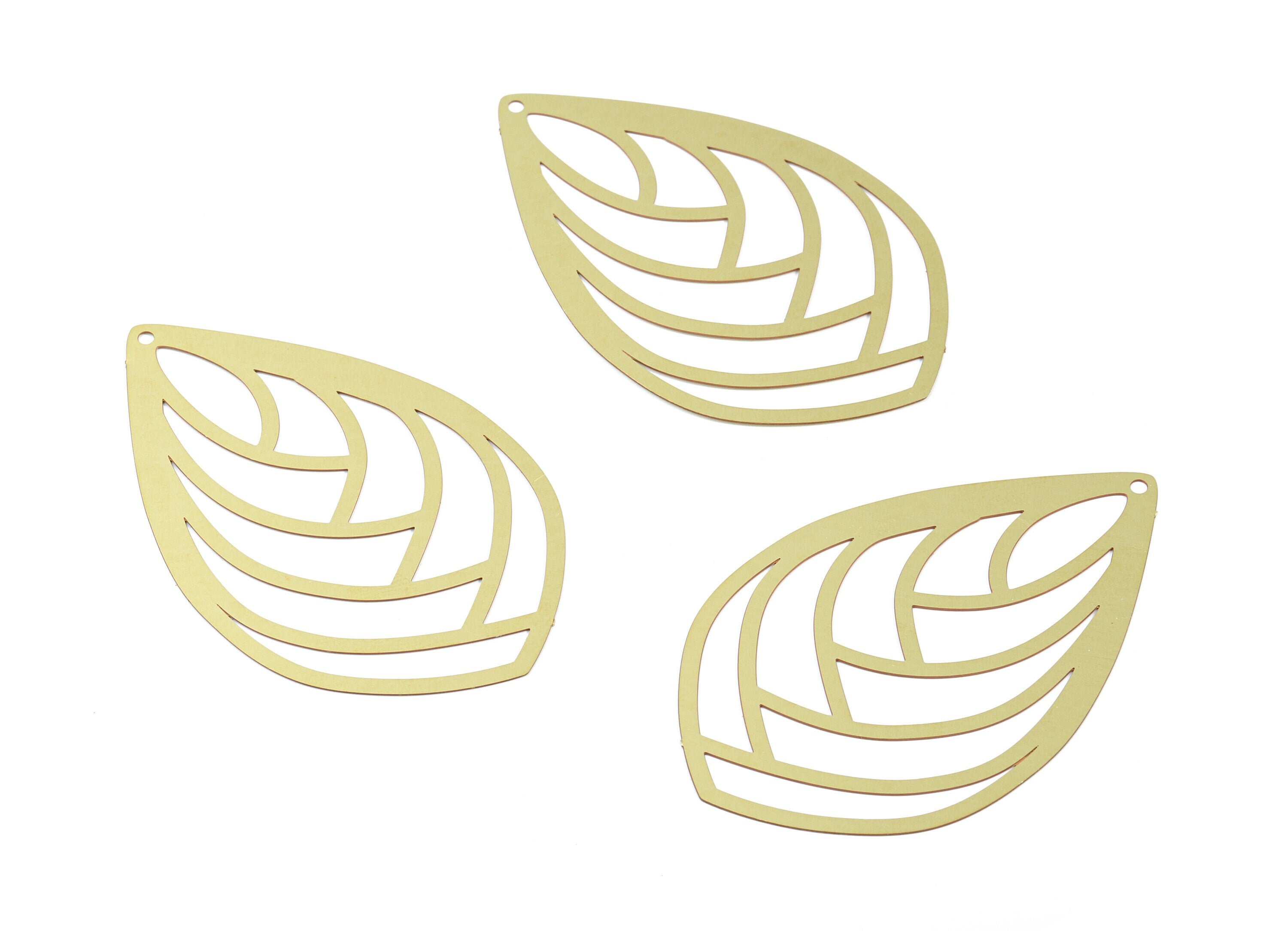 Brass Tribal Drop Earring Charms - Raw Brass Tribal Drop Pendant - Earring Findings - Jewelry Supplies - 55x34.46x0.3mm - JJB5856 - DOMEDBAZAAR