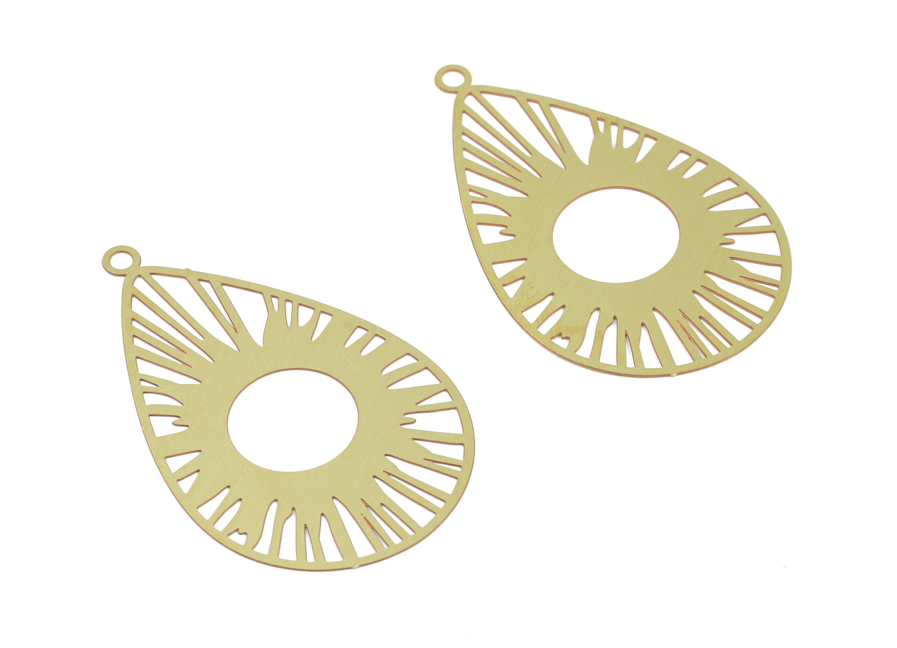Brass Sun Drop Earring Charms - Raw Brass Sun Drop Pendant - Sun Earring - Jewelry Supplies - 47.3x29.8x0.3mm - JJB5868 - DOMEDBAZAAR