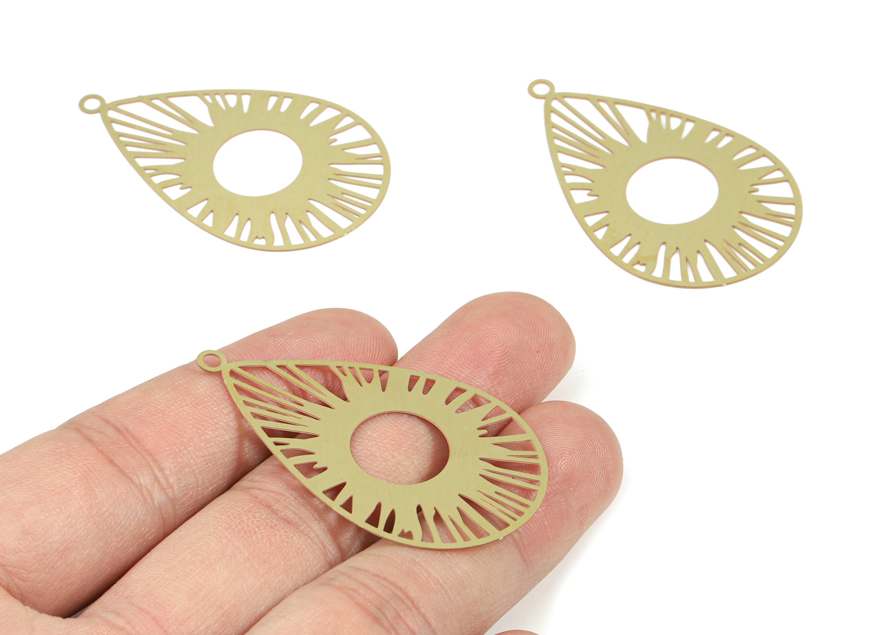 Brass Sun Drop Earring Charms - Raw Brass Sun Drop Pendant - Sun Earring - Jewelry Supplies - 47.3x29.8x0.3mm - JJB5868 - DOMEDBAZAAR