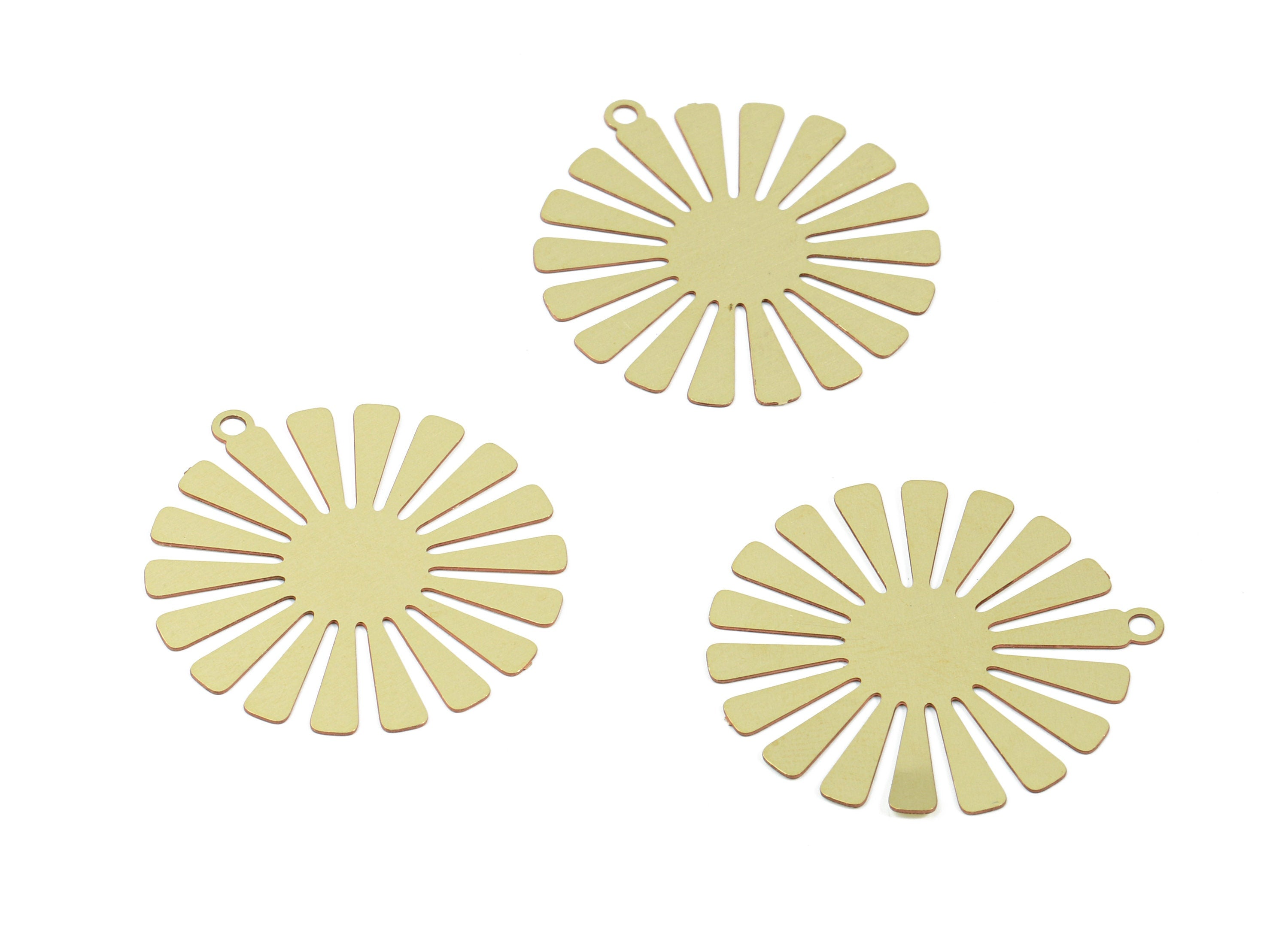Brass Sun Earring Charms - Raw Brass Round Leaf Pendant - Earring Findings - Jewelry Supplies - 26.83x25x0.3mm - JJB5662 - DOMEDBAZAAR