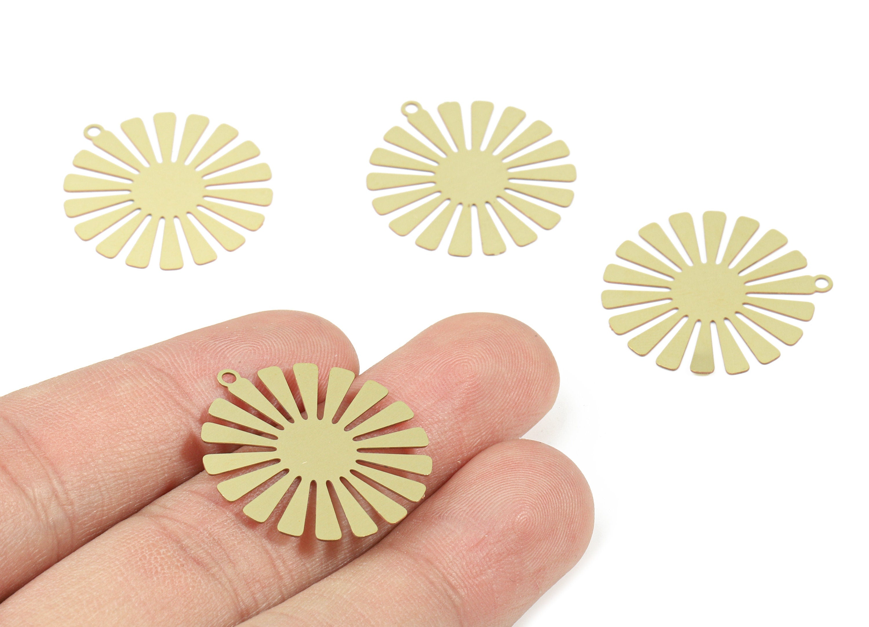 Brass Sun Earring Charms - Raw Brass Round Leaf Pendant - Earring Findings - Jewelry Supplies - 26.83x25x0.3mm - JJB5662 - DOMEDBAZAAR