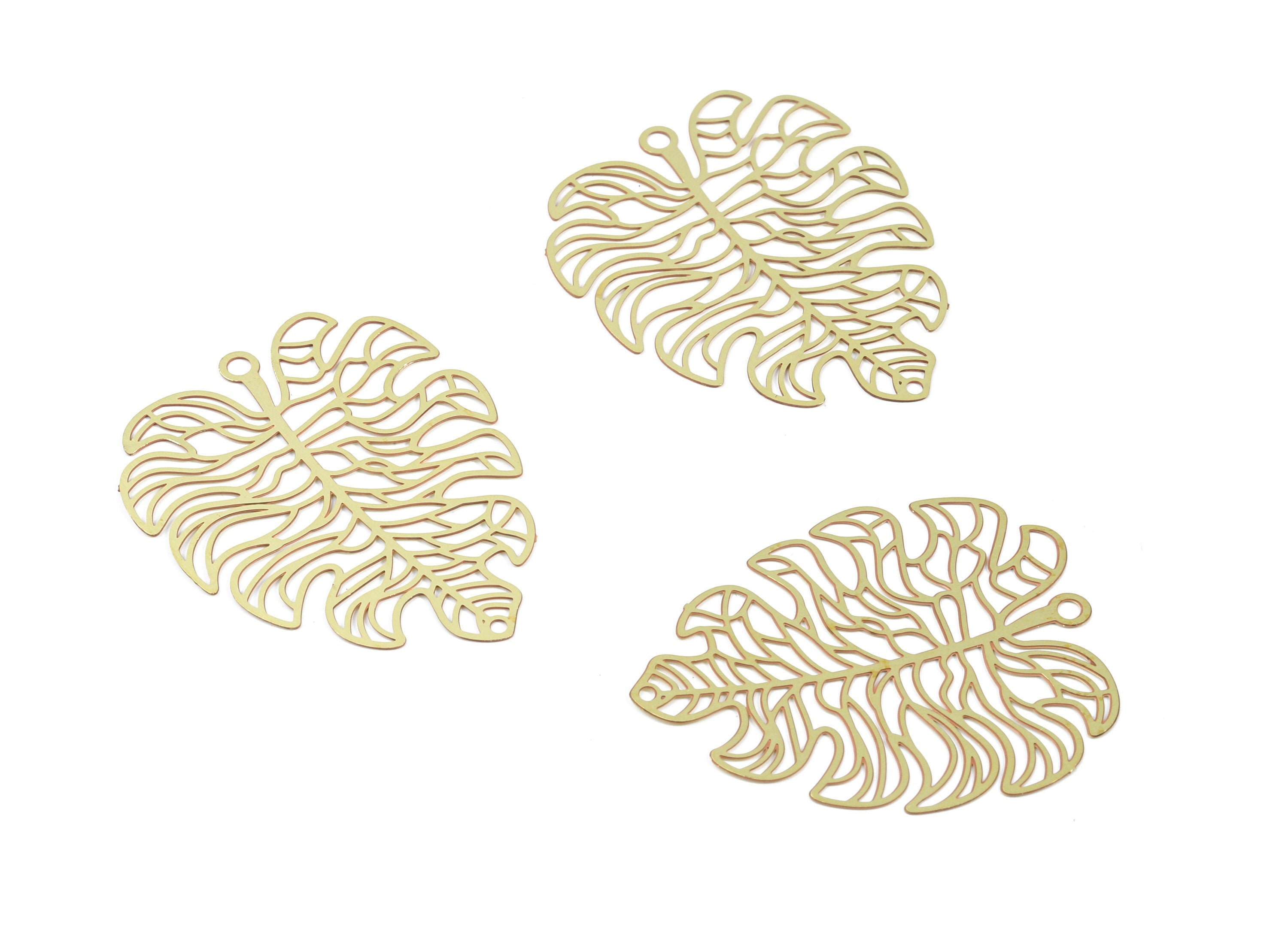 Raw Brass Monstera Earring Charms - Raw Brass Monstera Pendant - Earring Findings - Jewelry Supplies - 35.11x29.44x0.3mm - JJB5600 - DOMEDBAZAAR