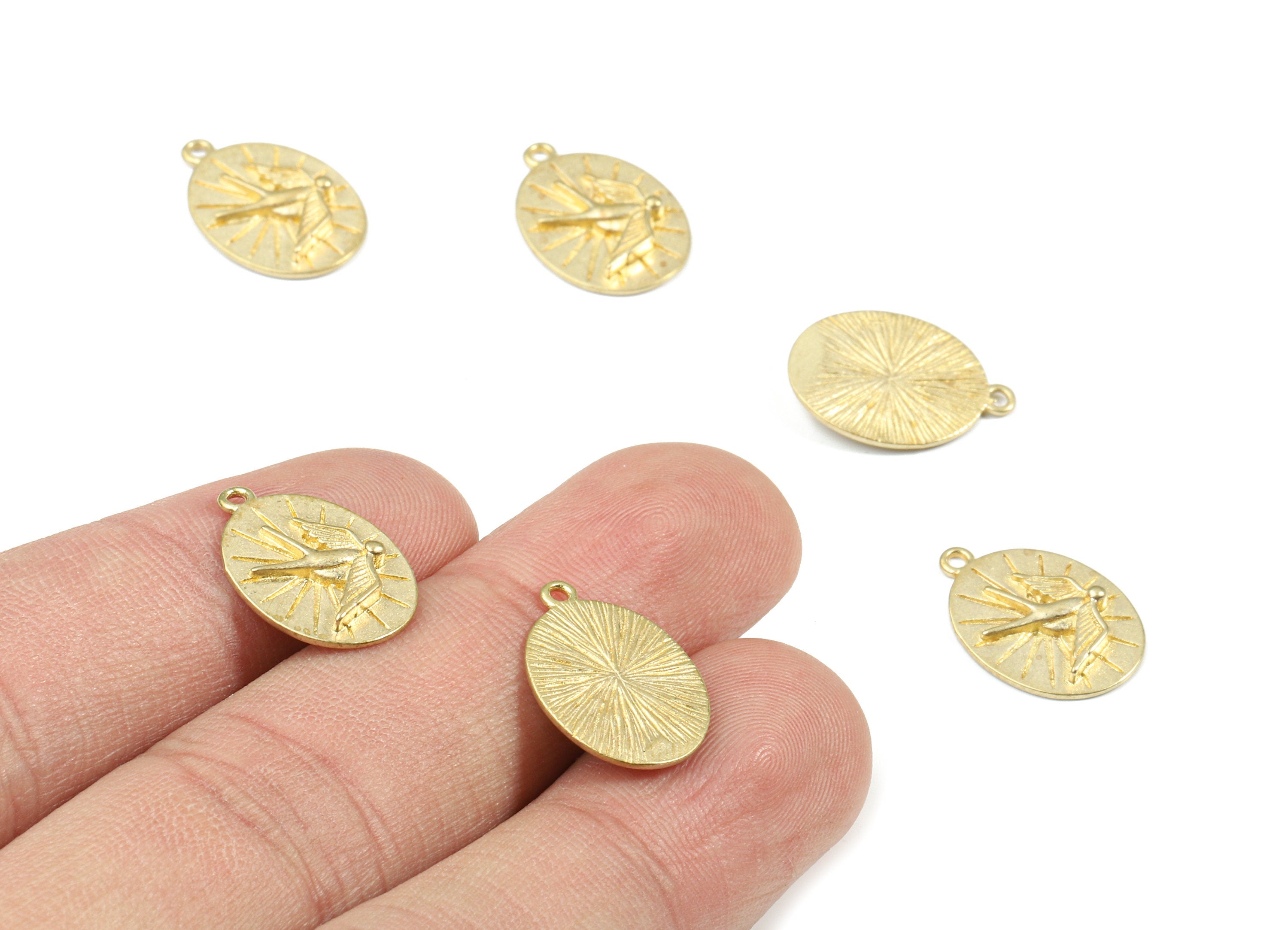 Brass Angel Oval Pendant - Raw Brass Angel Earring Charms - Earring Findings - Jewelry Supplies - 16.94x11.83x2.46mm - PP3206 - DOMEDBAZAAR