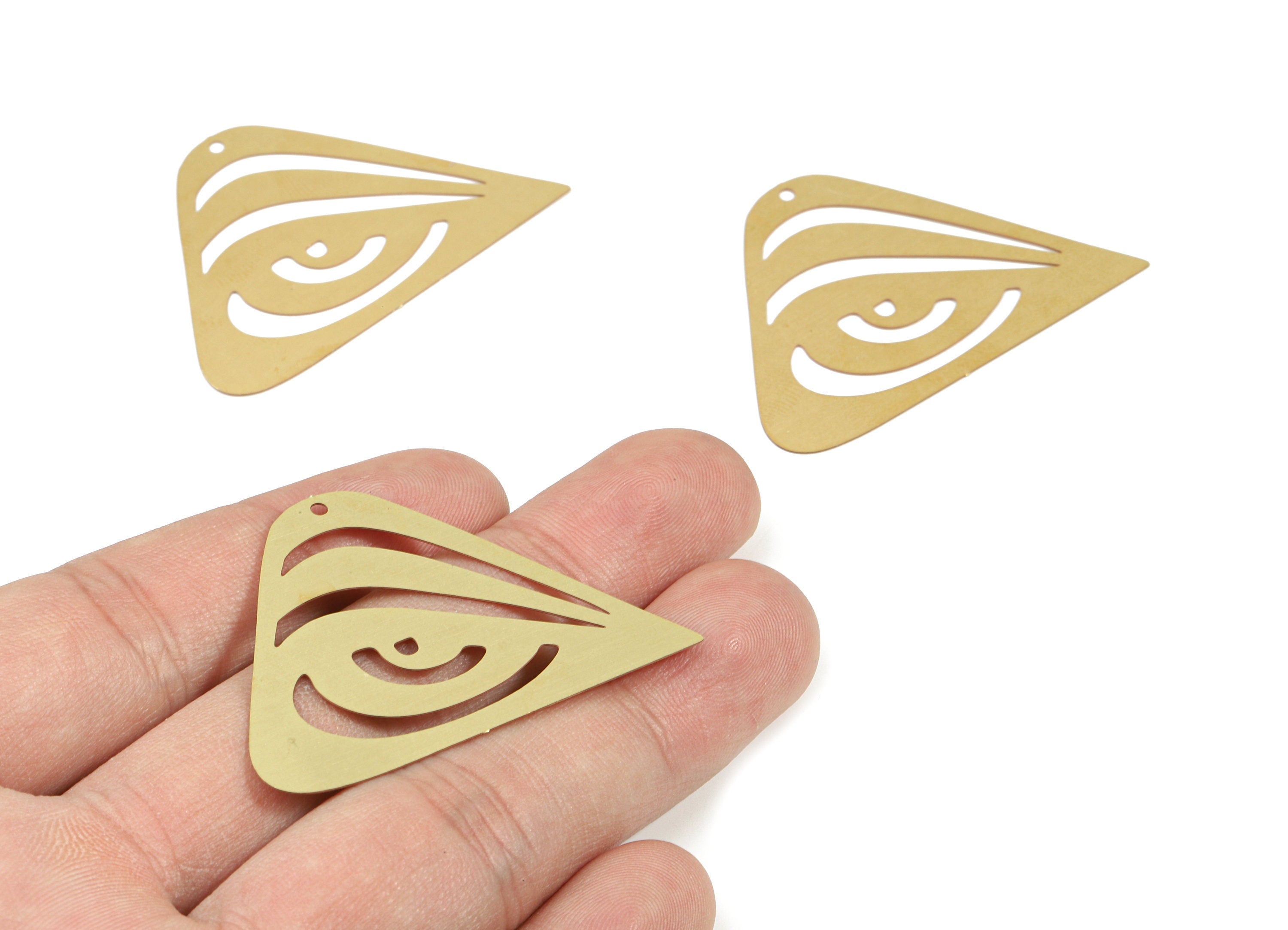 Brass Triangle Eye Earring Charms - Raw Brass Triangle Eye Pendant - Earring Findings - Jewelry Supplies - 46.88x33.95x0.3mm - JJB5862 - DOMEDBAZAAR