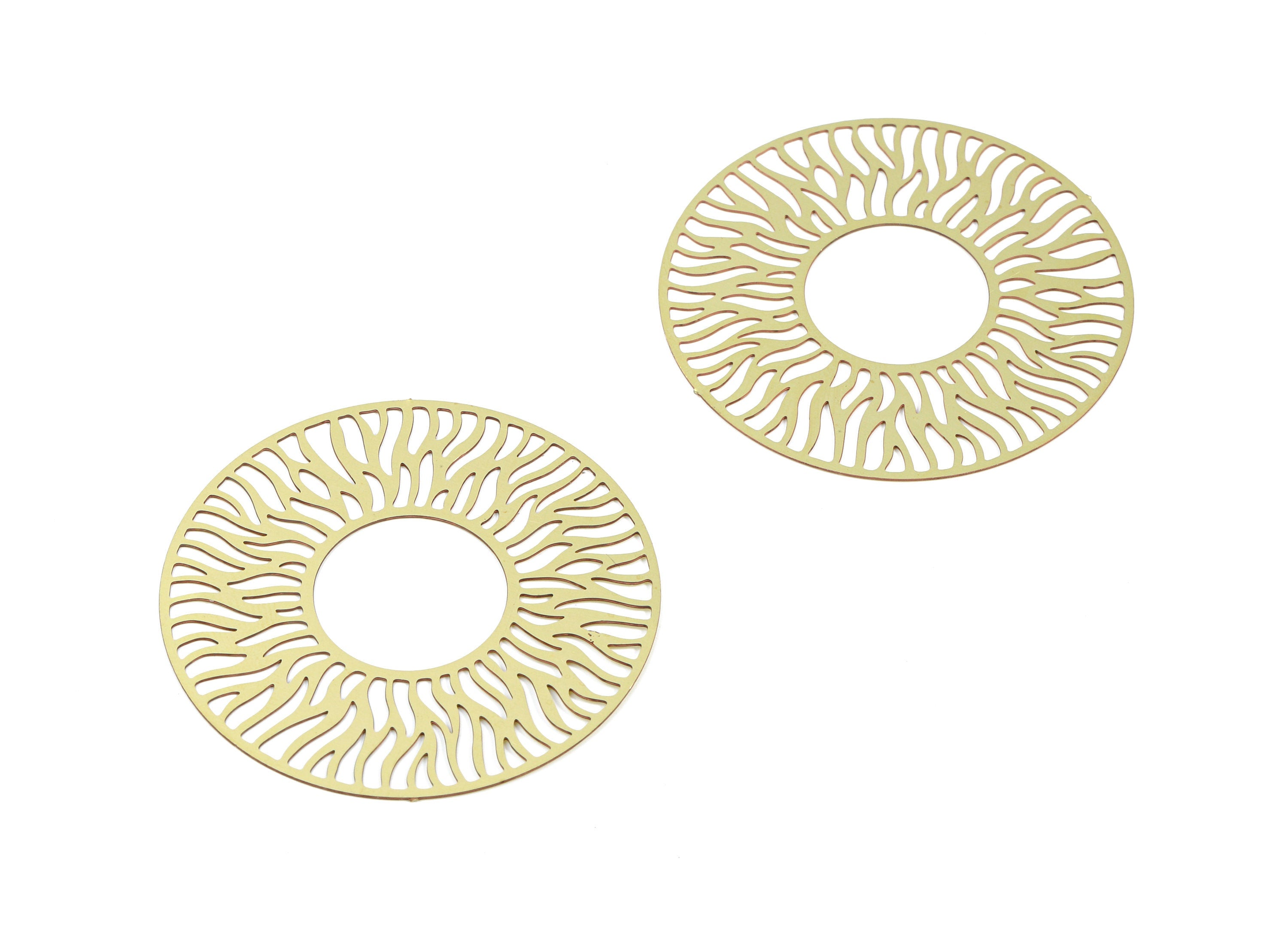 Brass Sun Earring Charms - Raw Brass Round Leaf Pendant - Earring Findings - Jewelry Supplies - 39.8x39.8x0.3mm - JJB5449 - DOMEDBAZAAR