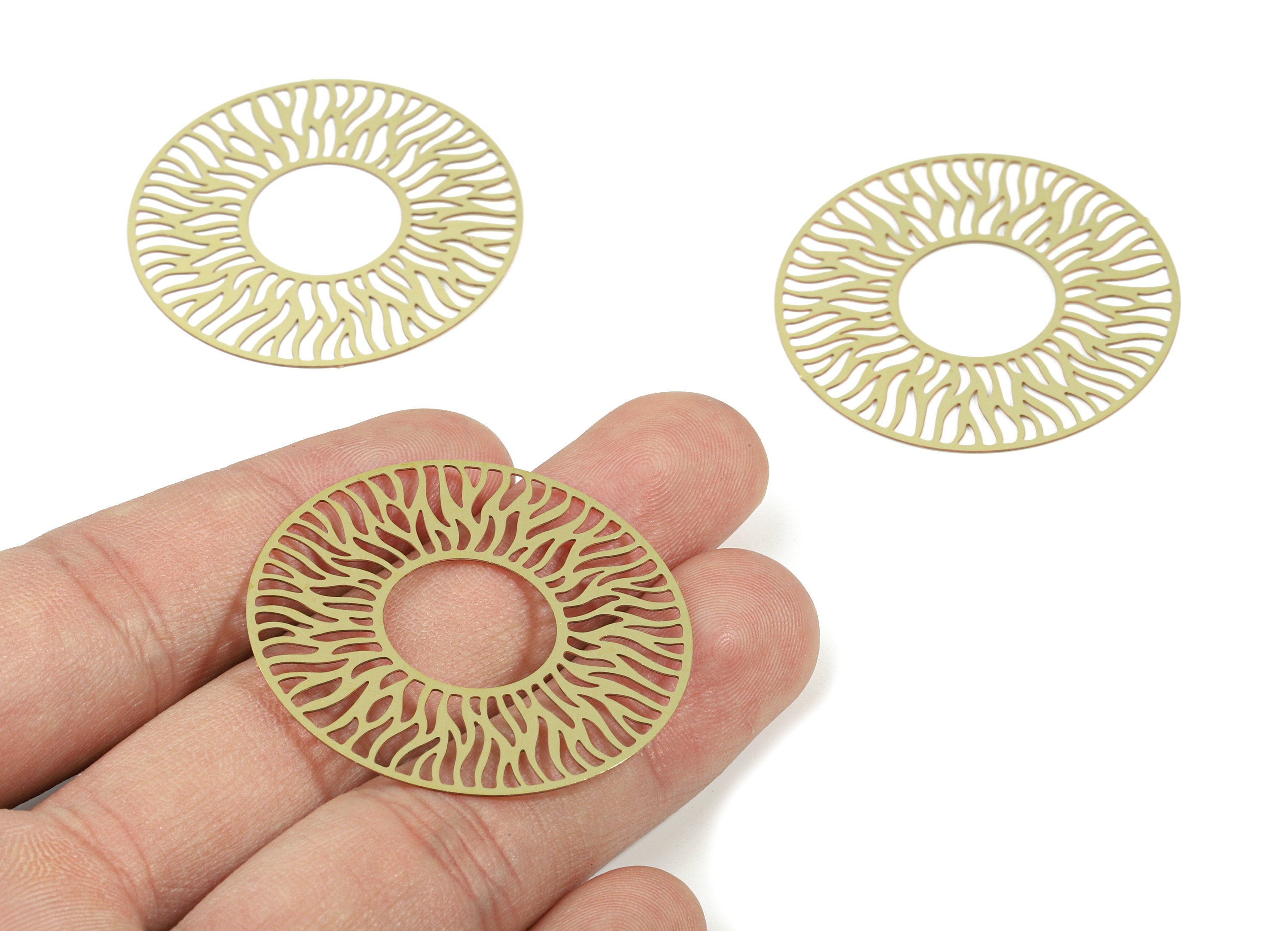 Brass Sun Earring Charms - Raw Brass Round Leaf Pendant - Earring Findings - Jewelry Supplies - 39.8x39.8x0.3mm - JJB5449 - DOMEDBAZAAR