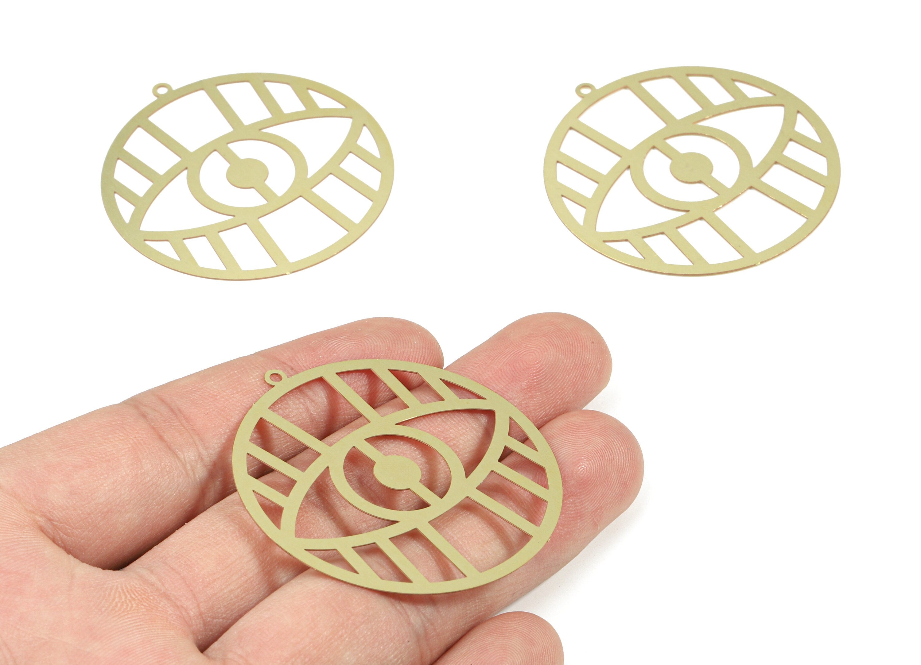 Brass Eye Round Earring Charms - Raw Brass Eye Pendant - Earring Findings - Jewelry Supplies - 47.64x44.97x0.3mm - JJA4560 - DOMEDBAZAAR