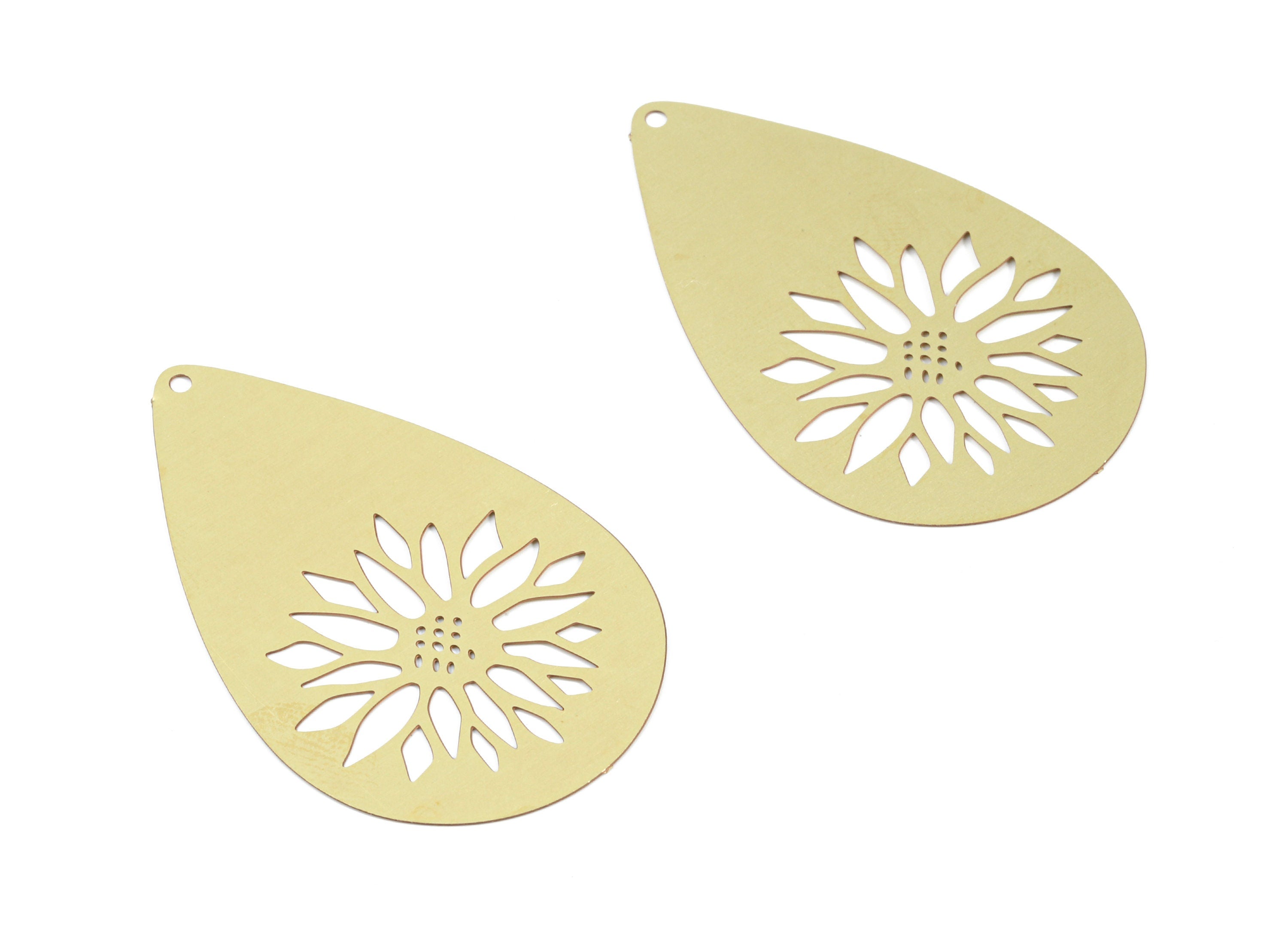 Brass Drop Earring Charms - Raw Brass Drop Flower Pendant - Earring Findings - Jewelry Supplies - 43.24x27.23x0.3mm - JJB5871 - DOMEDBAZAAR