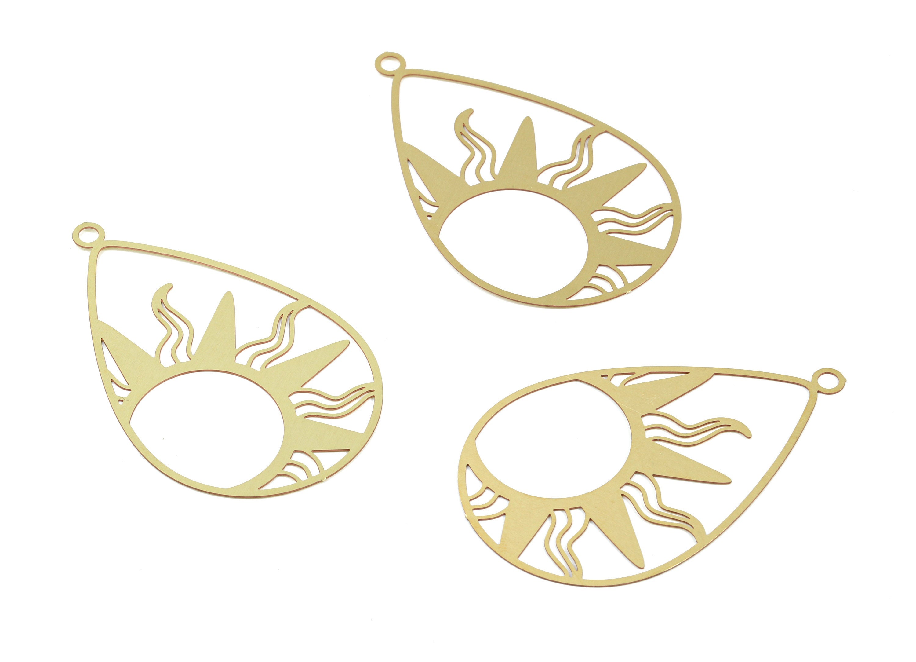 Brass Drop Sun Earring Charms - Raw Brass Sun Drop Pendant - Earring Findings - Jewelry Supplies - 47.2x29.66x0.3mm - JJB5865 - DOMEDBAZAAR