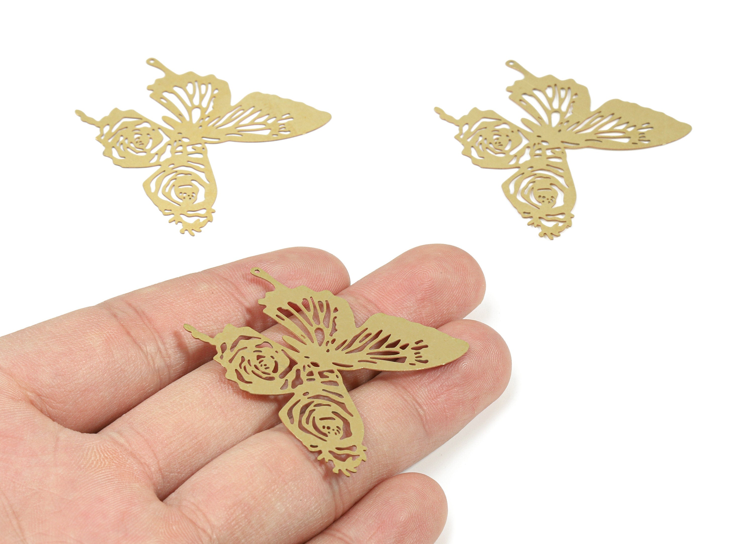 Brass Butterfly Earring Charms - Raw Brass Butterfly Pendant - Earring Findings - Jewelry Supplies - 41.7x41x0.3mm - JJB5637 - DOMEDBAZAAR