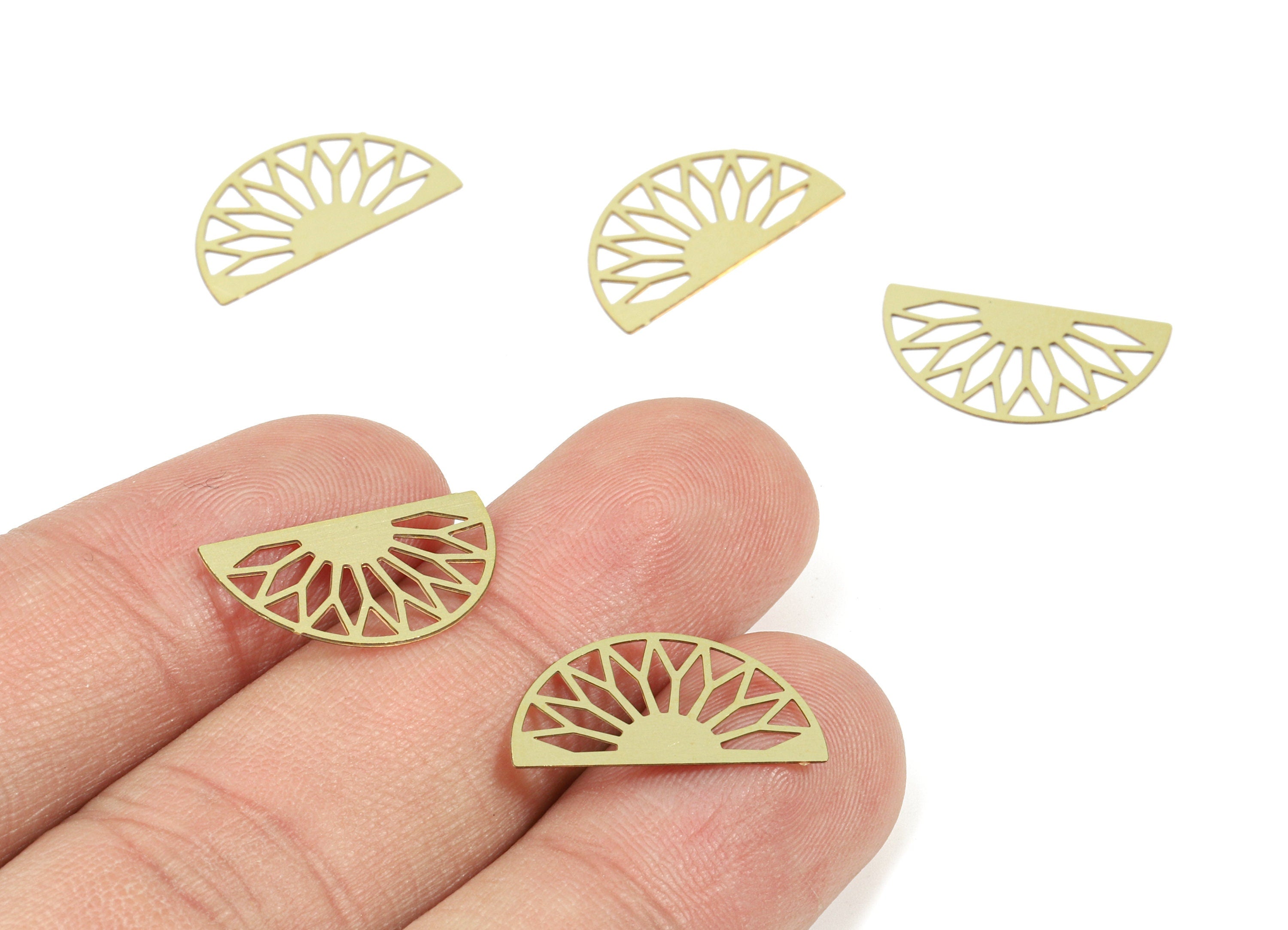 Brass Fan Earring Charms - Raw Brass Semicircle Pendant - Earring Findings - Jewelry Supplies - 19x10.3x0.3mm - JJC10547-O - DOMEDBAZAAR