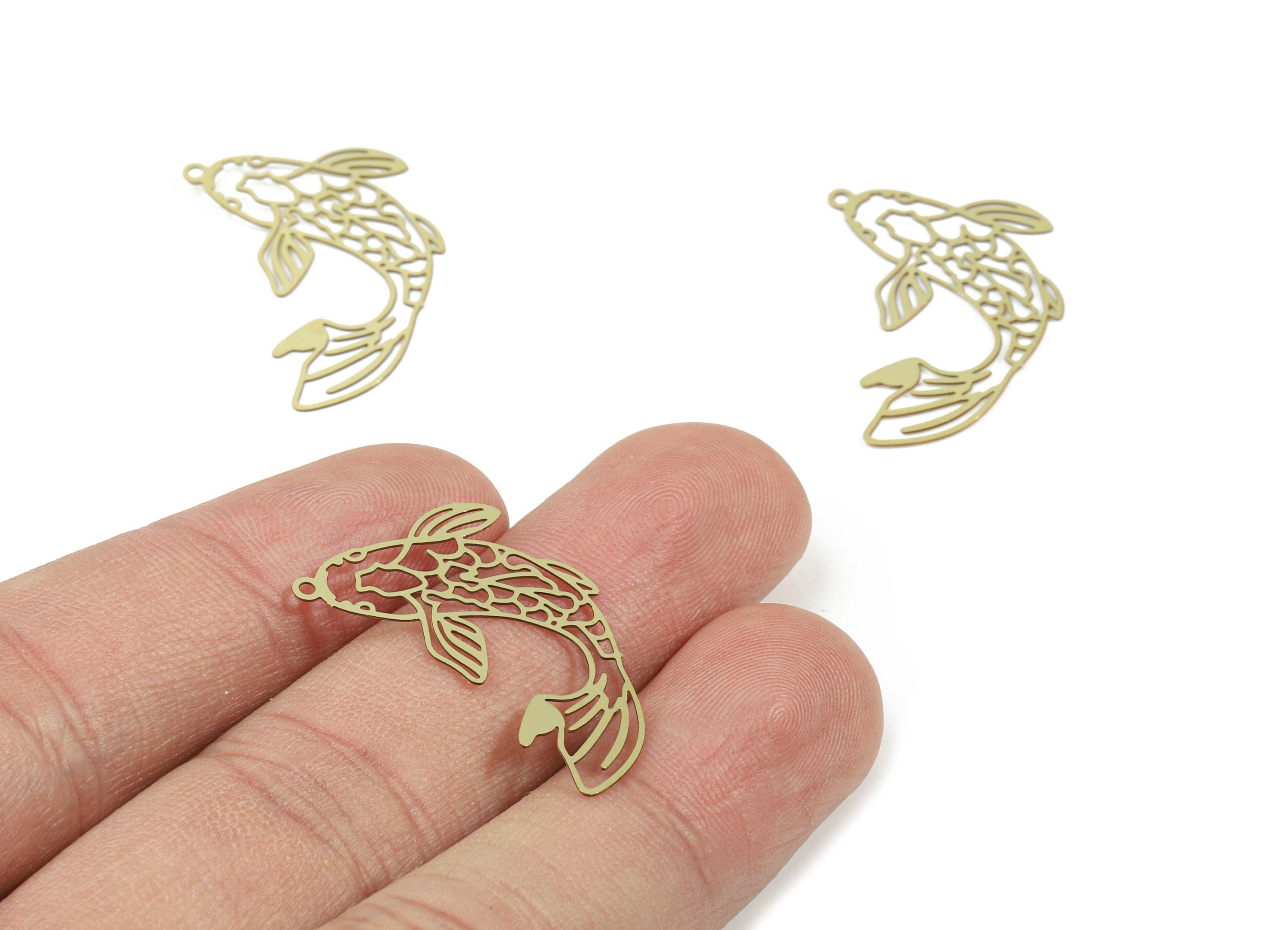 Brass Fish Earring Charms - Raw Brass Fish Pendant - Earring Findings - Jewelry Supplies - 26.9x17.3x0.3mm - JJC10665 - DOMEDBAZAAR