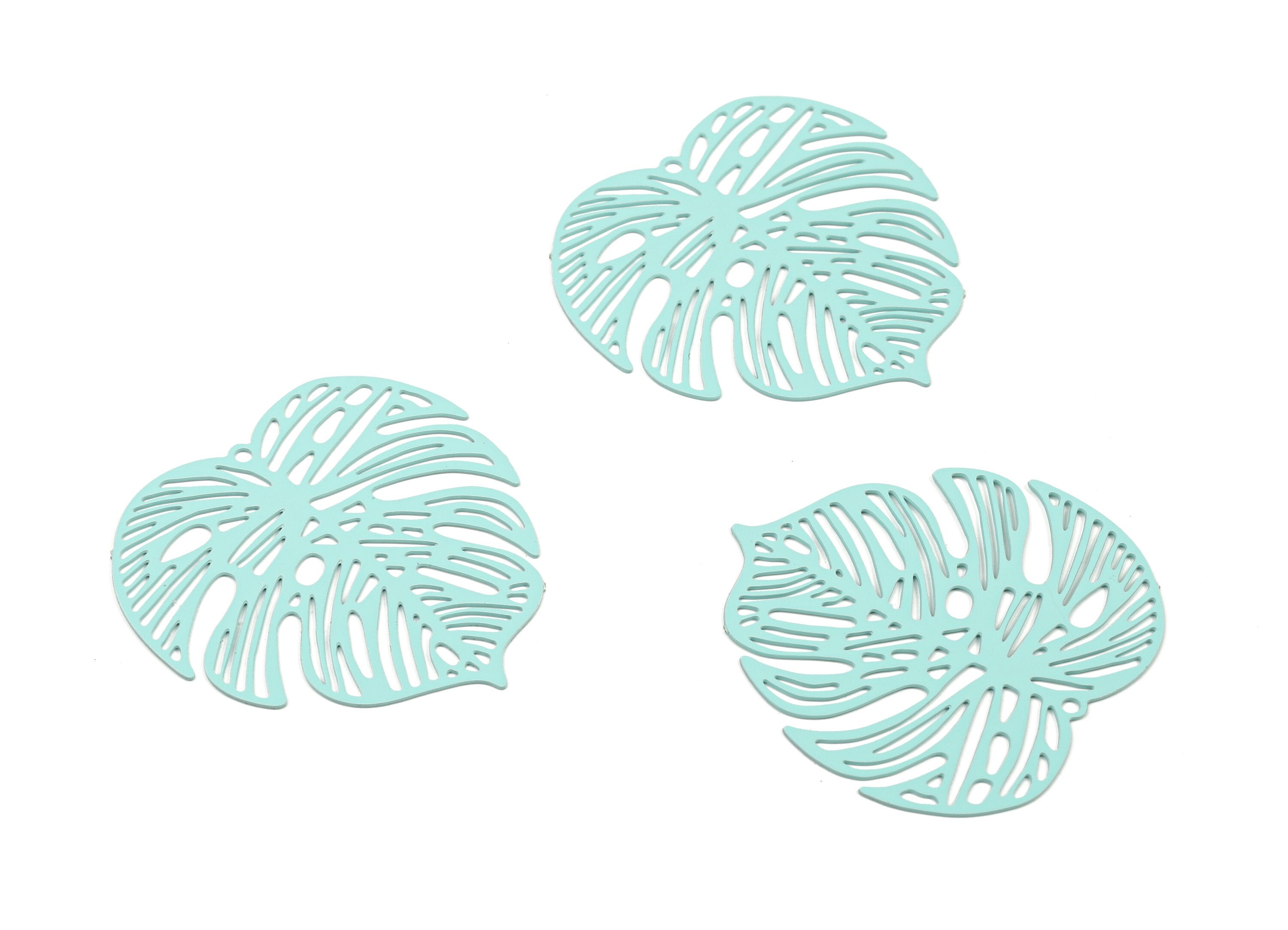 Light Green Monstera Pendant - Brass Monstera Charm For Necklace - Earring Supplies - Color Code: J14 - 37x36.43x5.47mm - JJB5106-J14 - DOMEDBAZAAR