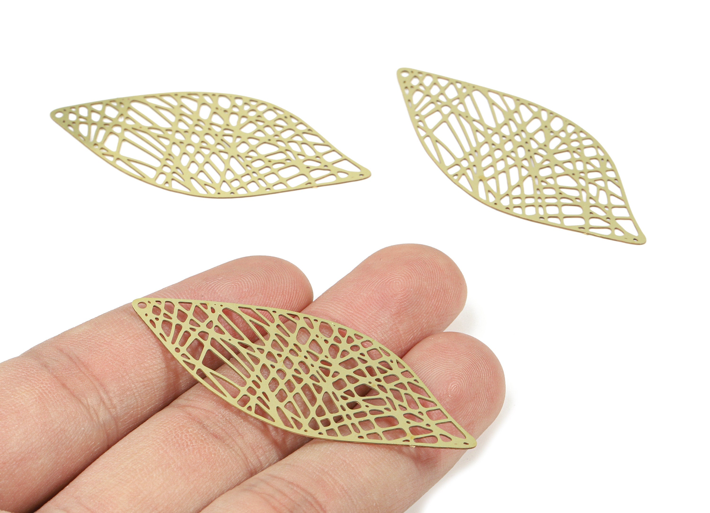 Raw Brass Leaf Shaped Earring and Necklace Charms -Hallow Out Necklace and Earring Findings - Jewelry Supplies - 55.2x23.4x0.3mm - JJB4215 - DOMEDBAZAAR