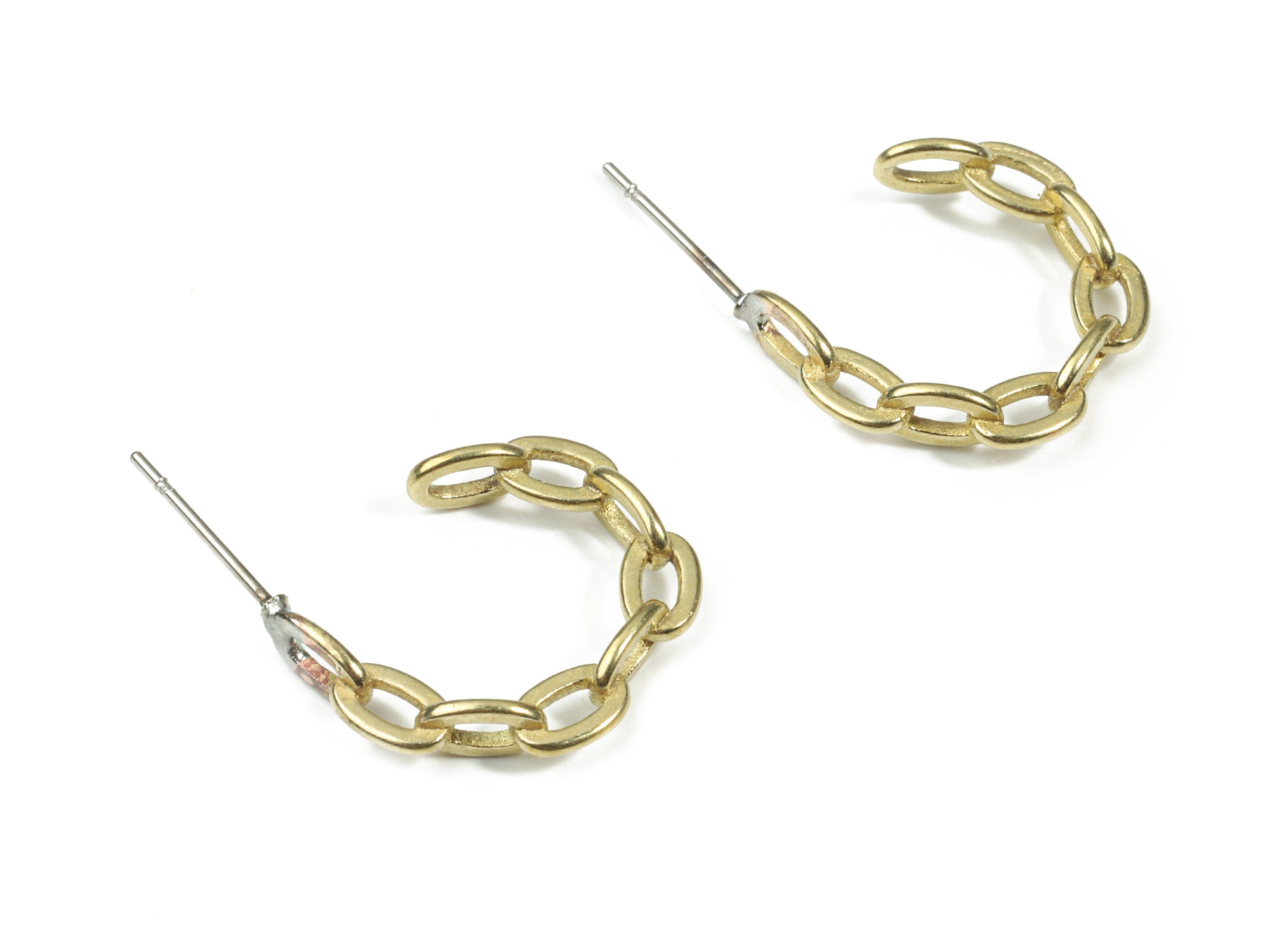Brass Cable Chain C Earring Stud - Raw Brass C Earring Post - Surgical Stud - Earring Post - Jewelry Supplies - 19.01x4.03x0.93mm - PP3277 - DOMEDBAZAAR