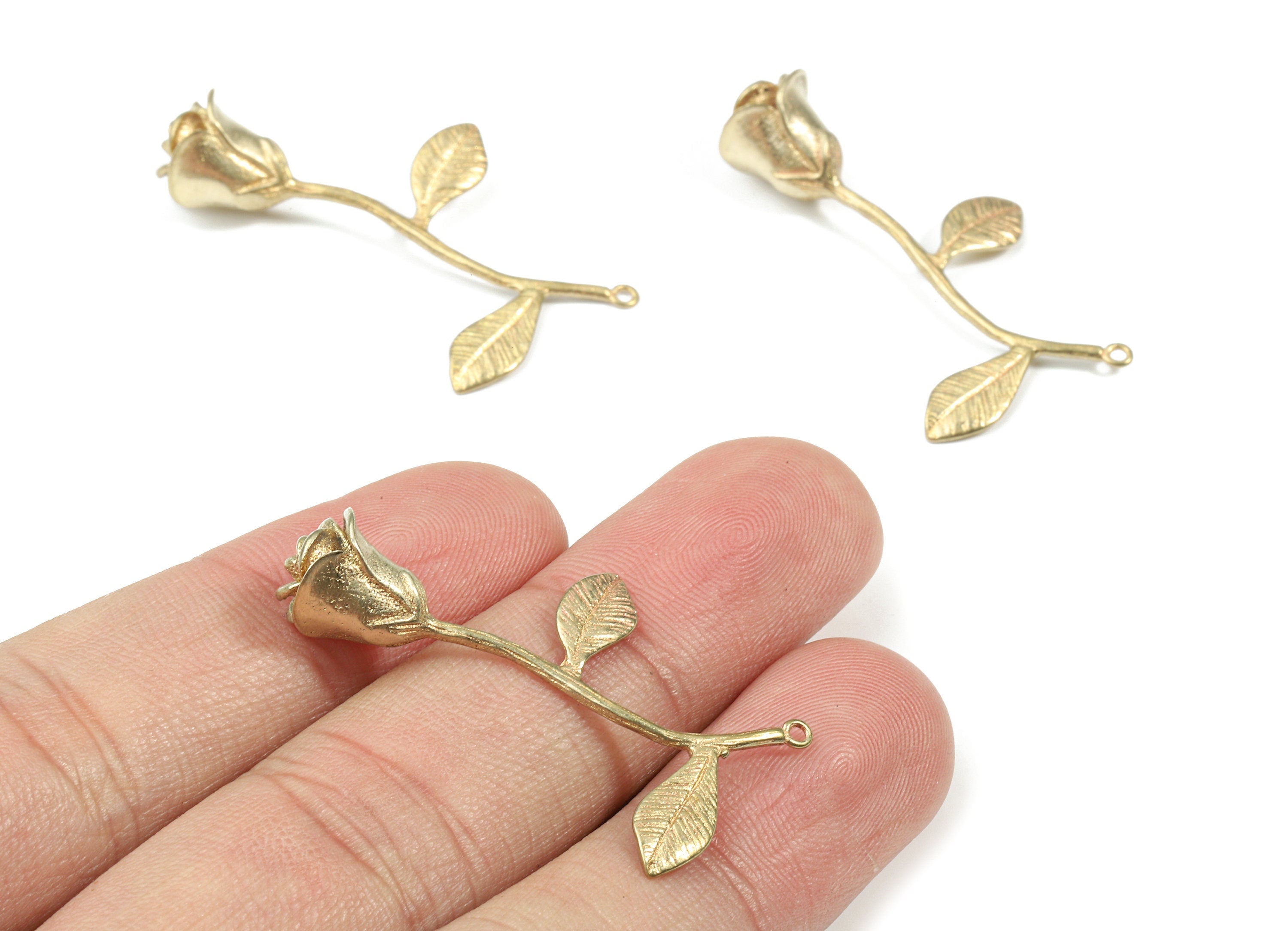 Brass Rose Earring Charms - Raw Brass Rose Pendant - Earring Findings - Jewellery Supplies - 39.79x21.75x10.05mm - PP3233 - DOMEDBAZAAR