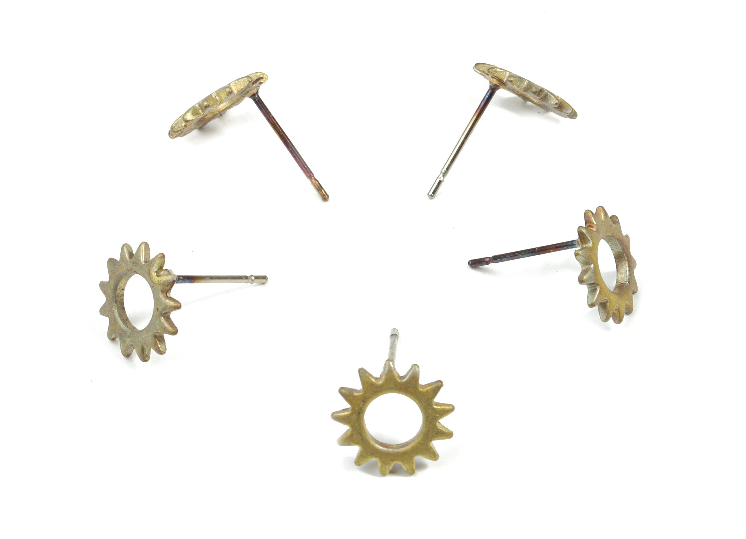 Brass Sun Earring Stud With Loop - Raw Brass Sun Earring Post - Surgical Stud - Earring Post - Jewelry Supplies - 10.2x10.2x1.29mm - PP3260 - DOMEDBAZAAR