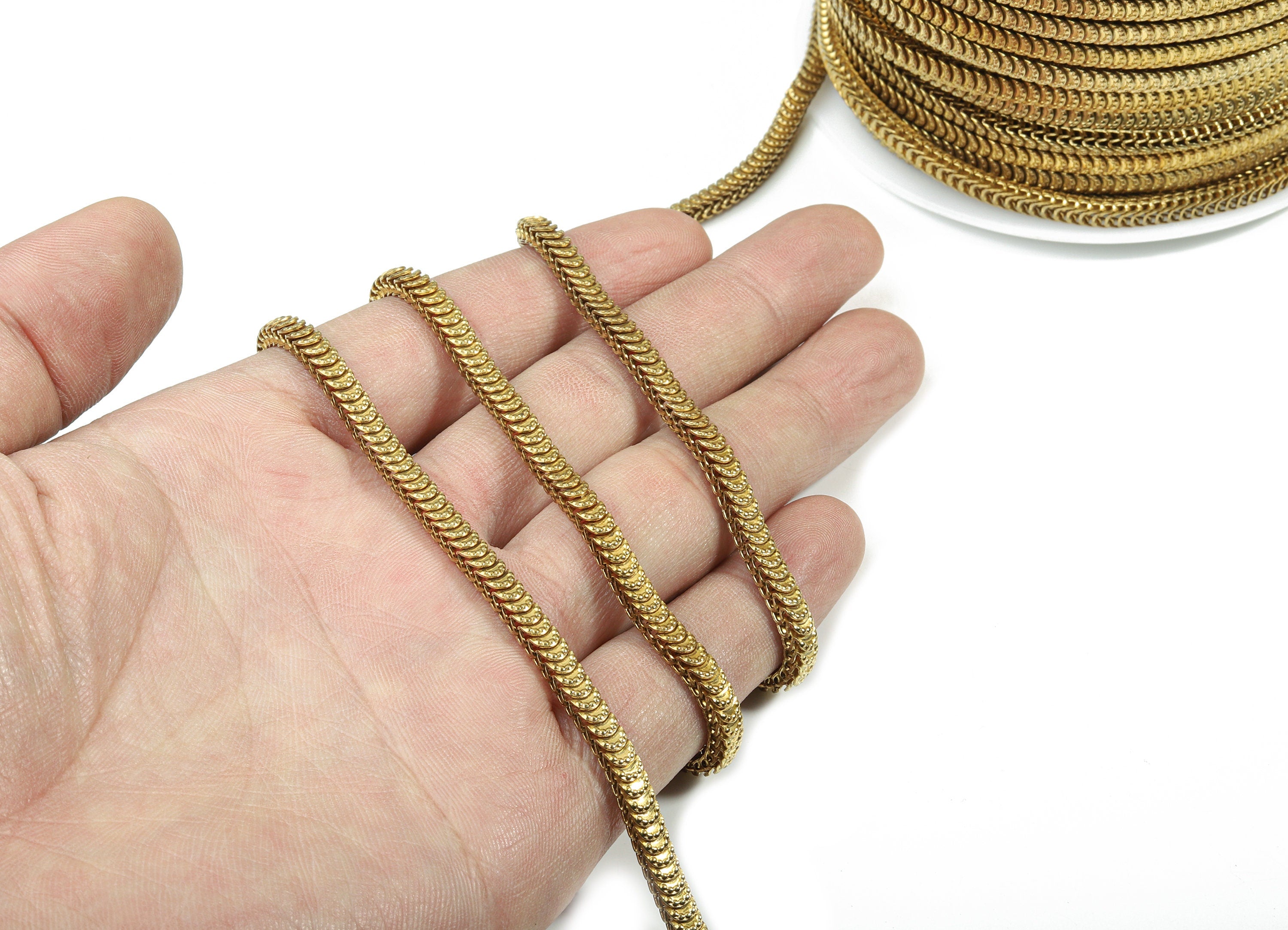 4.5 Brass Scale Chain - Raw Brass Lamellar Snake Chain - Unsoldered Links - for Necklace Bracelet Jewellery Making - 0.17" x 0.13" CC1150 - DOMEDBAZAAR