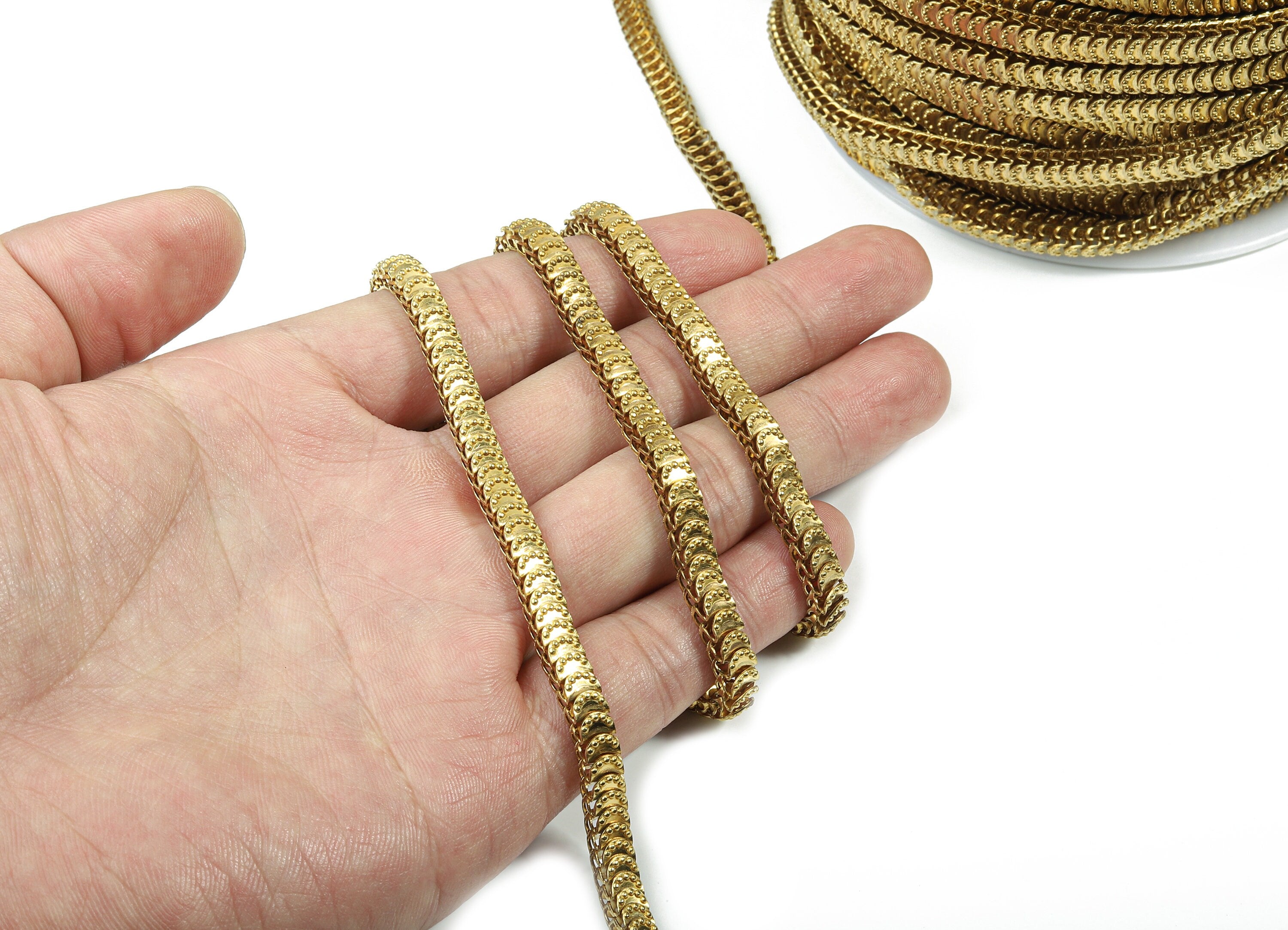 6.0 Brass Scale Chain - Raw Brass Lamellar Snake Chain - Unsoldered Links - for Necklace Bracelet Jewellery Making - 0.23" x 0.16" CC1151 - DOMEDBAZAAR