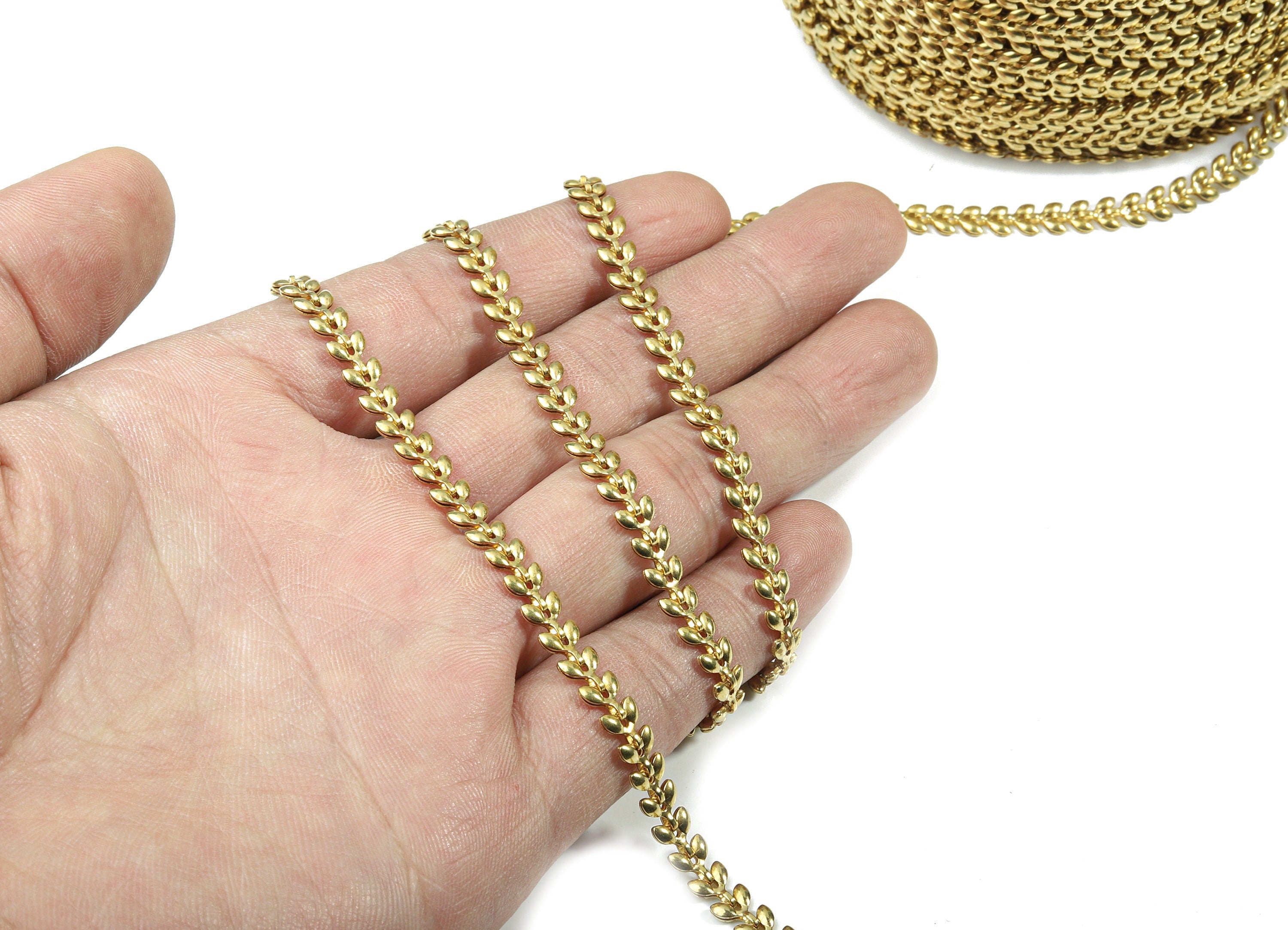 Raw Brass Leaf Chain - Two Sided Leaf Chevron Chains - Unsoldered Links - for Necklace Bracelet Jewellery Making - 0.21" x 0.08" CC1153 - DOMEDBAZAAR