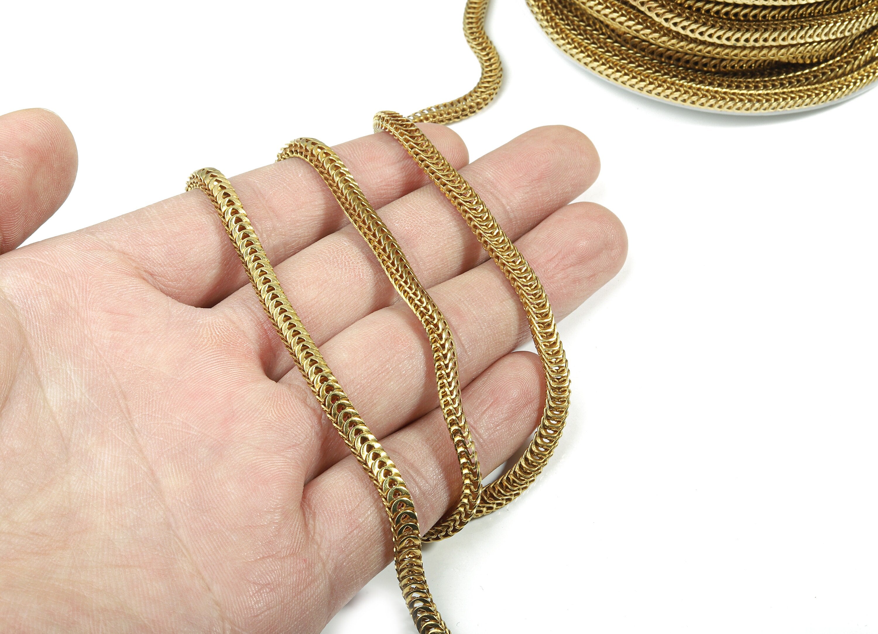 4.5 Brass Scale Chain - Raw Brass Lamellar Heart Chain - Unsoldered Links - for Necklace Bracelet Jewellery Making - 0.18" x 0.14" CC1156 - DOMEDBAZAAR
